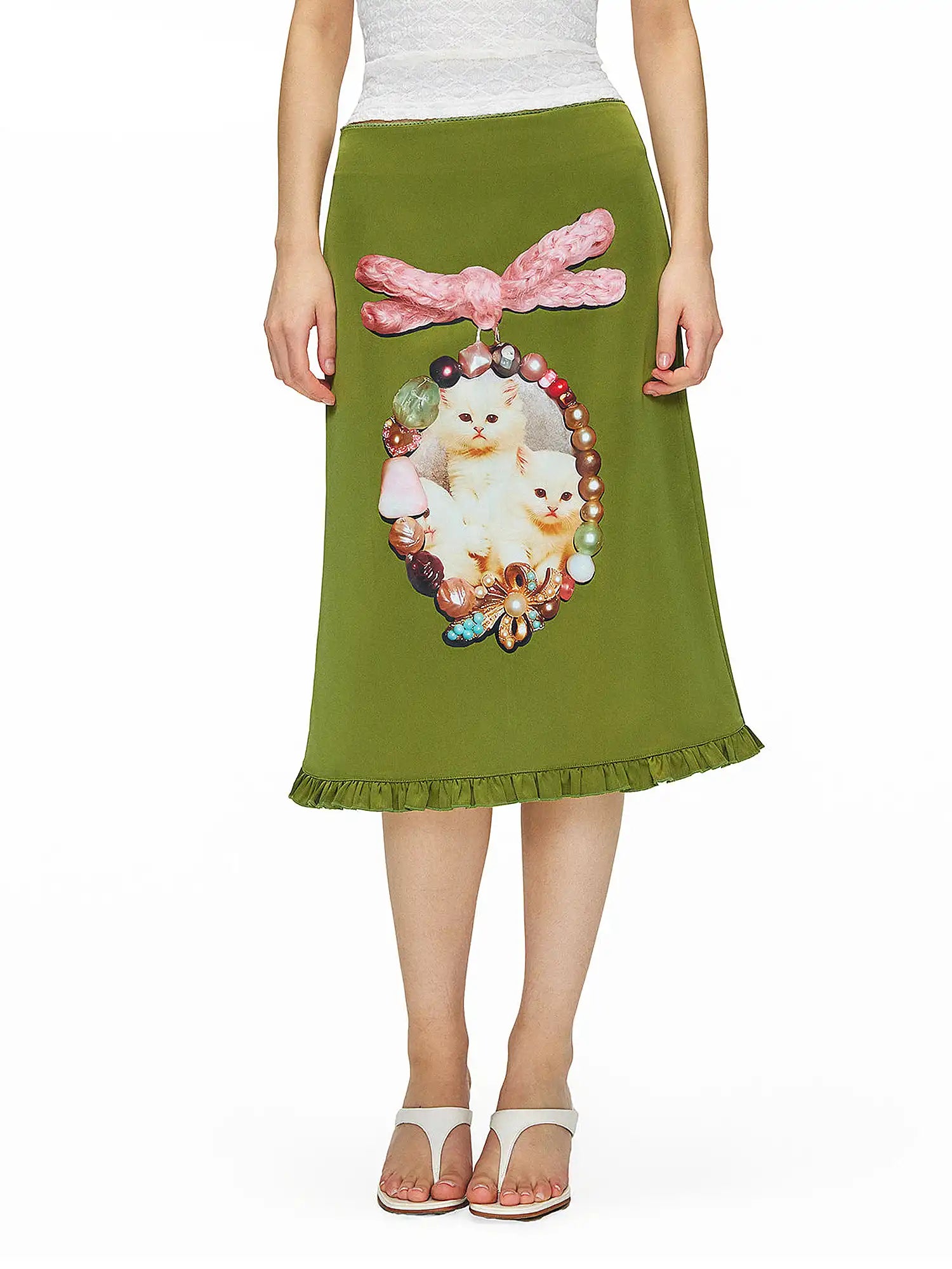 Outtheblue Jewel Cat Olive Satin Skirt | Canton Collective