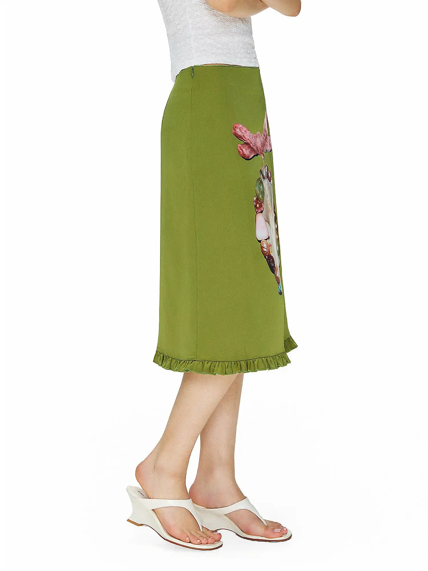 Outtheblue Jewel Cat Olive Satin Skirt | Canton Collective