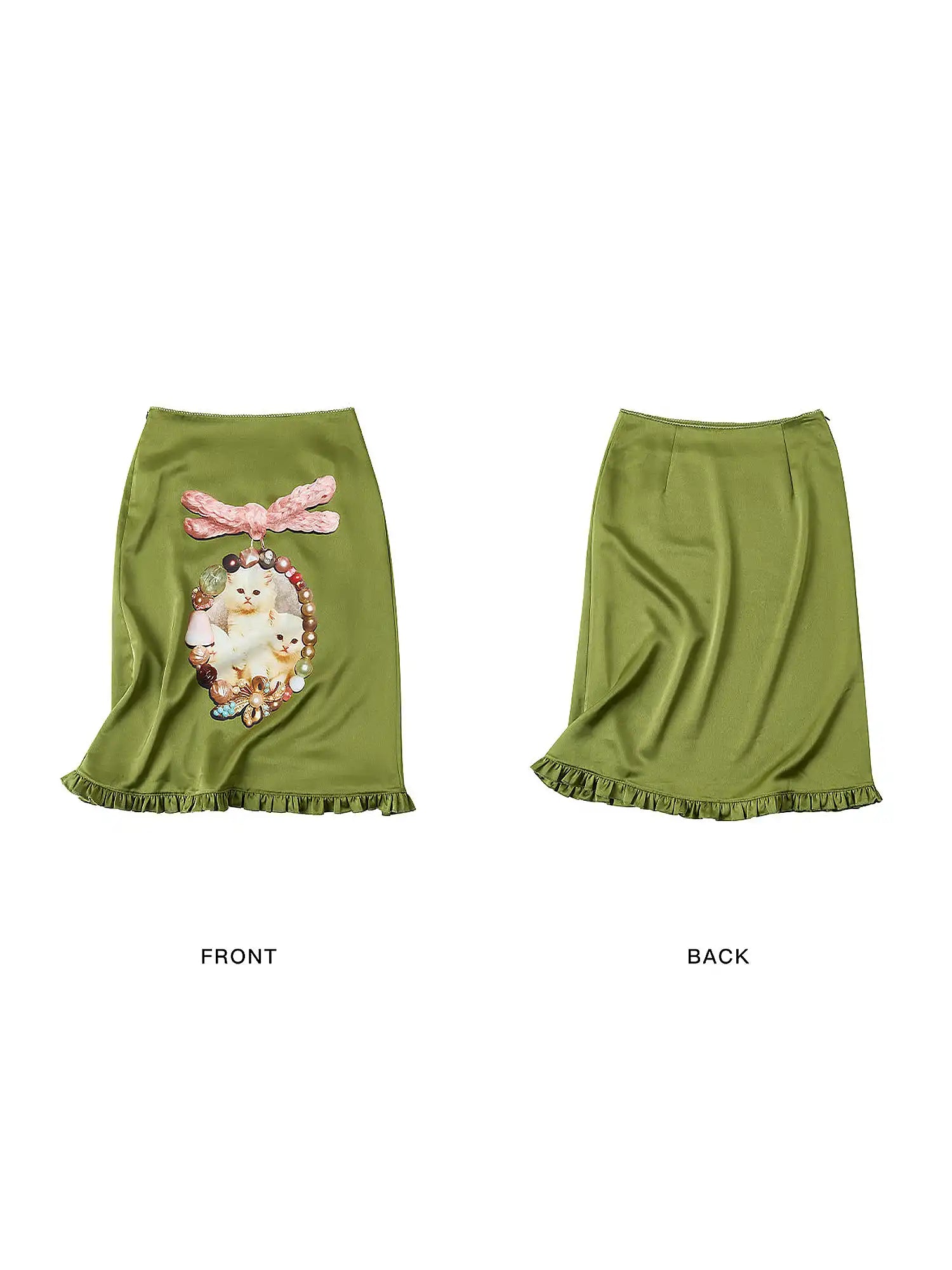 Outtheblue Jewel Cat Olive Satin Skirt | Canton Collective