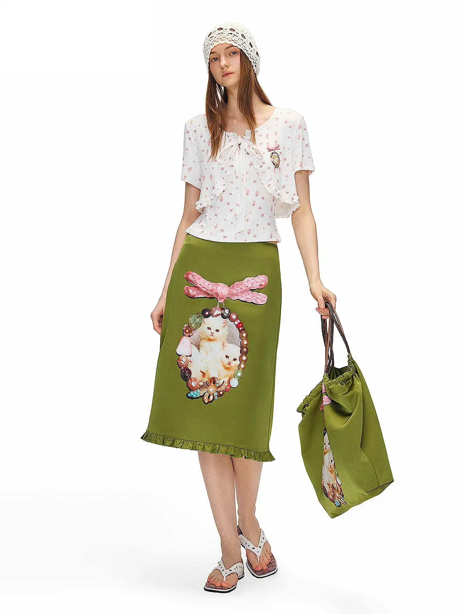 Outtheblue Jewel Cat Olive Satin Skirt | Canton Collective
