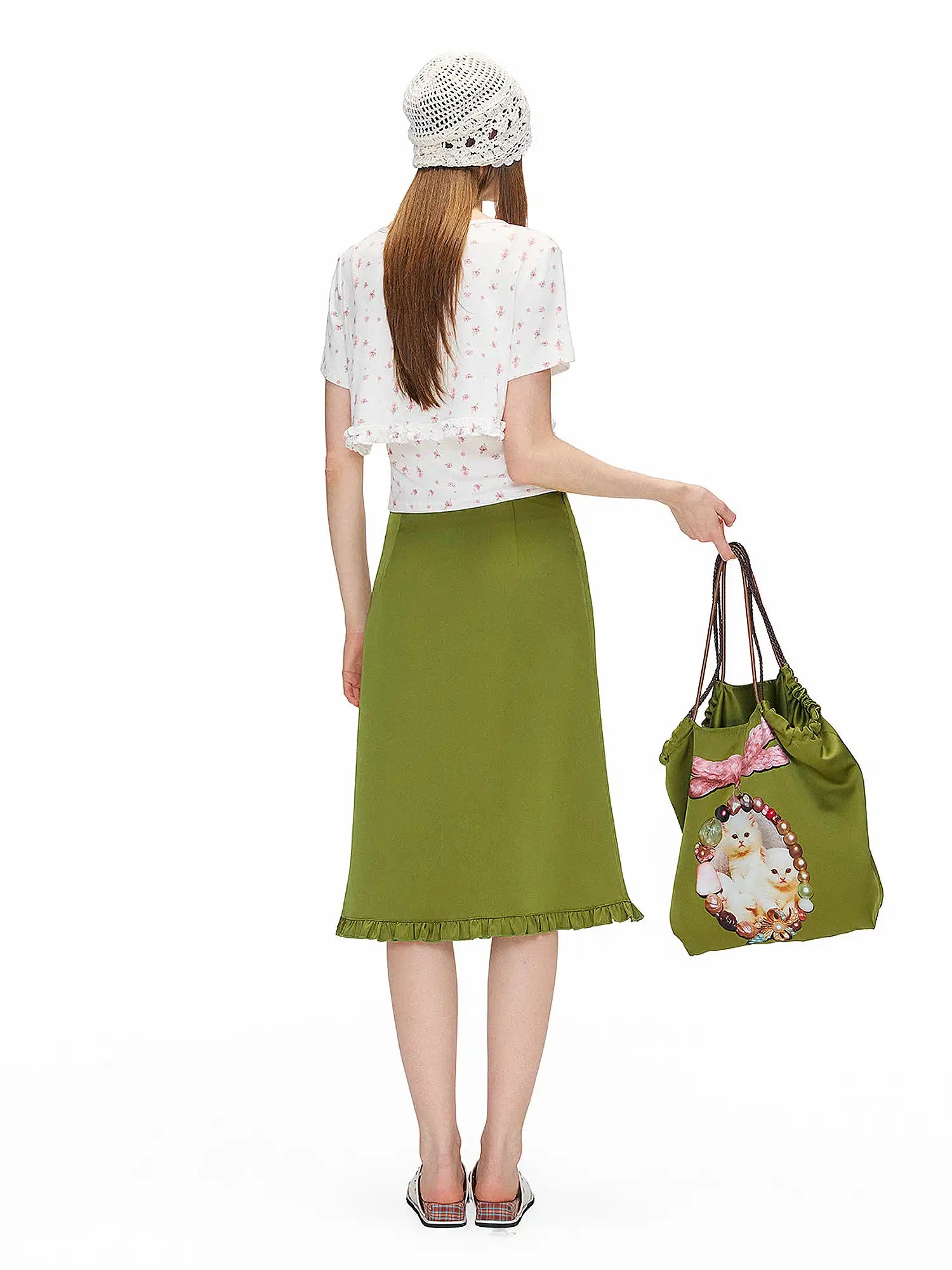 Outtheblue Jewel Cat Olive Satin Skirt | Canton Collective