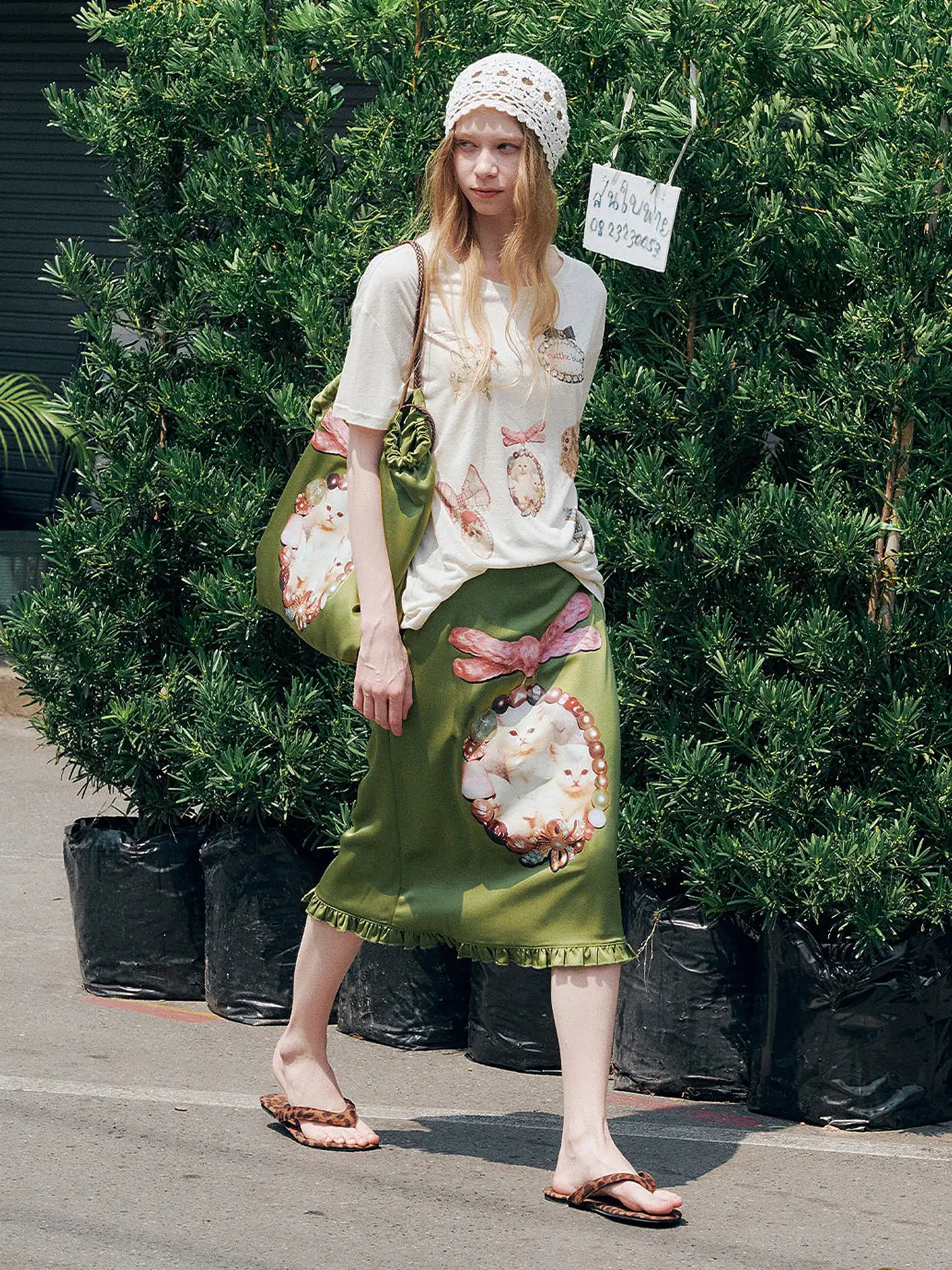 Outtheblue Jewel Cat Olive Satin Skirt | Canton Collective