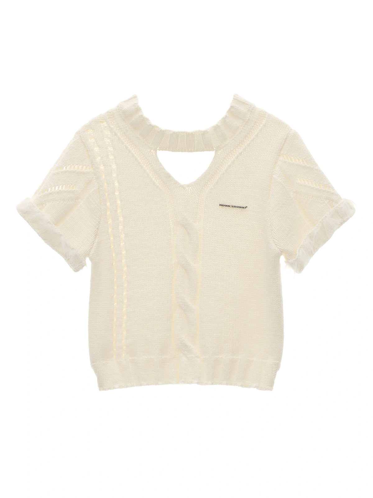 MAMC Keyhole Short Sleeve Cable Knit Sweater | Canton Collective