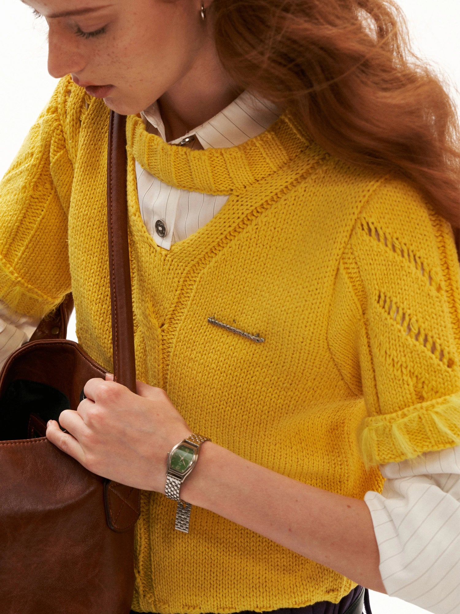 MAMC Keyhole Short Sleeve Cable Knit Sweater | Canton Collective