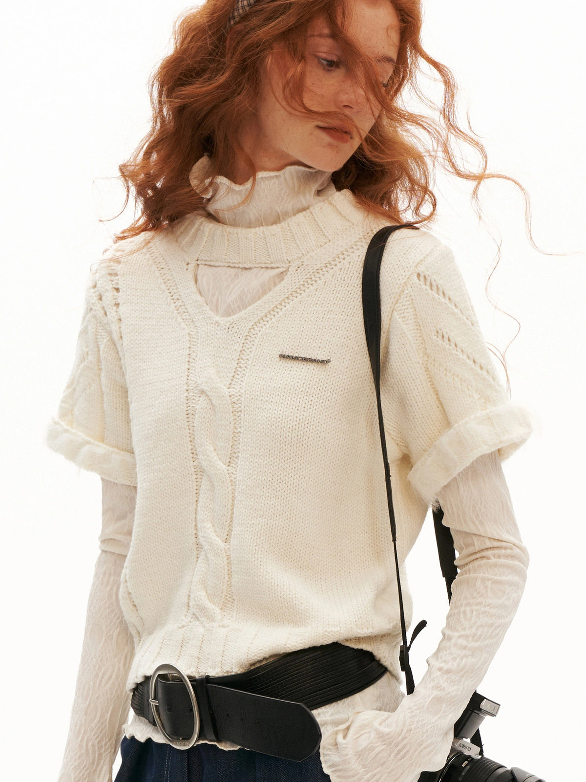 MAMC Keyhole Short Sleeve Cable Knit Sweater | Canton Collective
