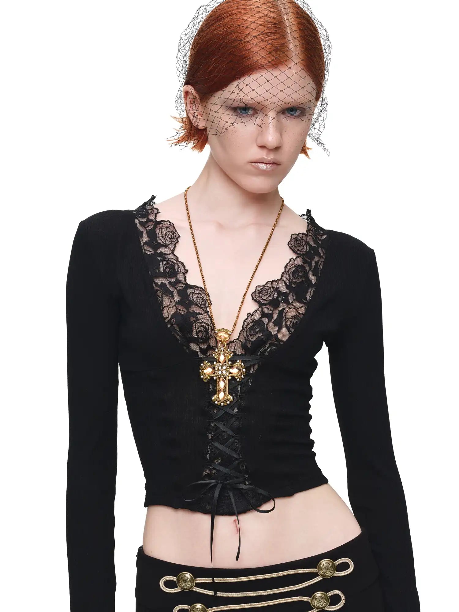 1Jinn Studio Lace-Up Front Long Sleeve Knit Corset Top | Canton Collective