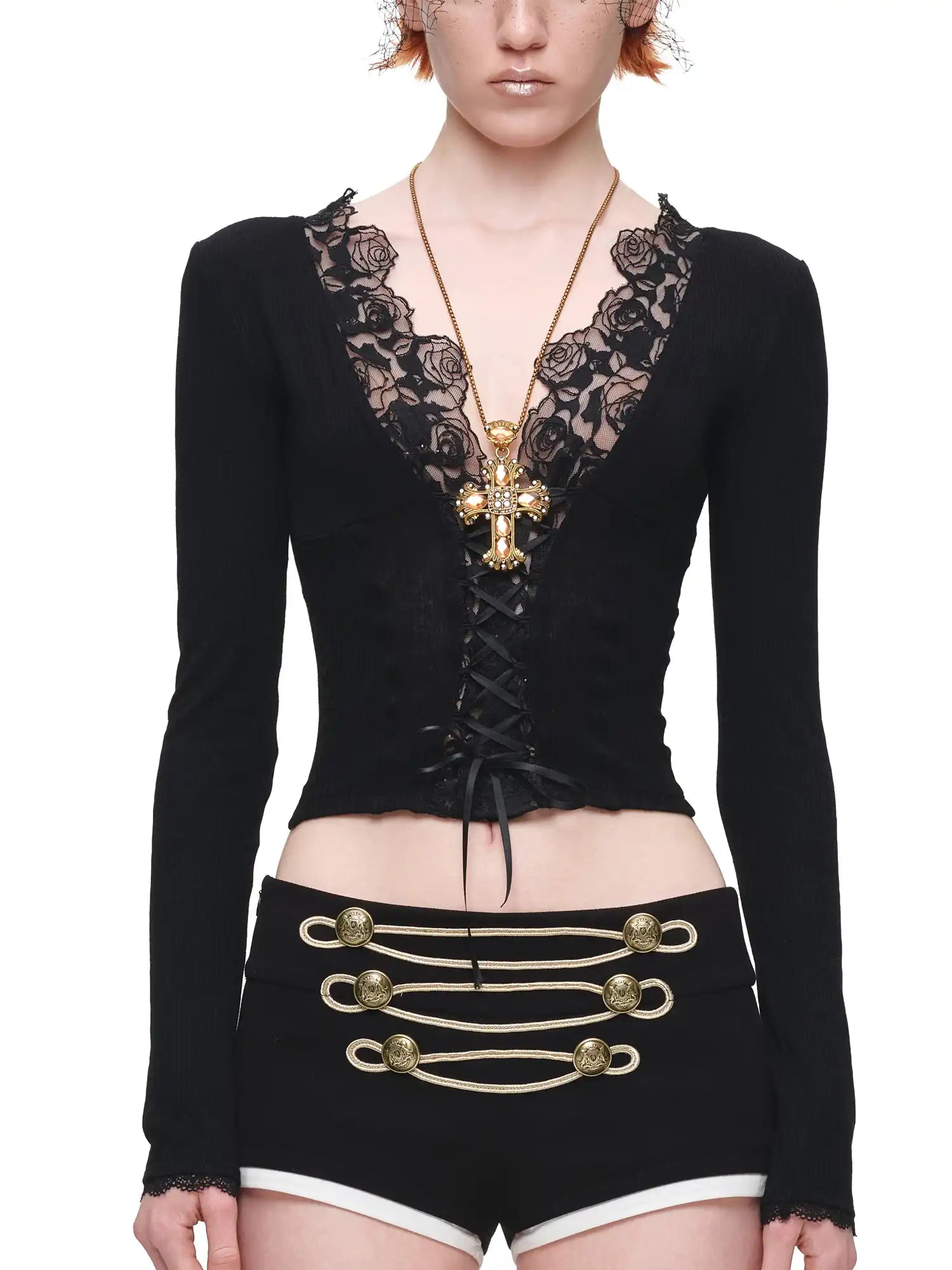 1Jinn Studio Lace-Up Front Long Sleeve Knit Corset Top | Canton Collective