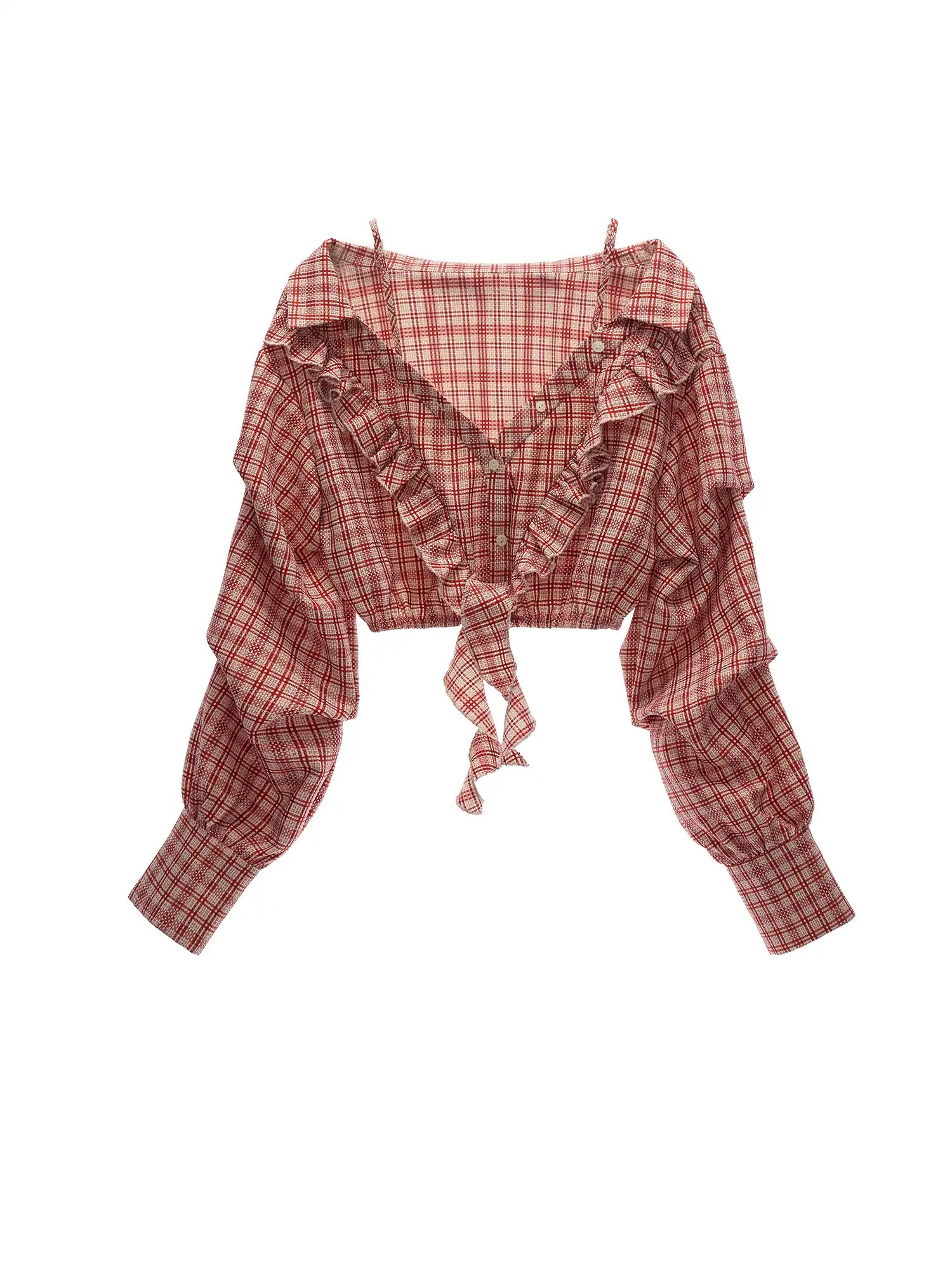MAMC Lace-Up Plaid Bardot Top | Canton Collective