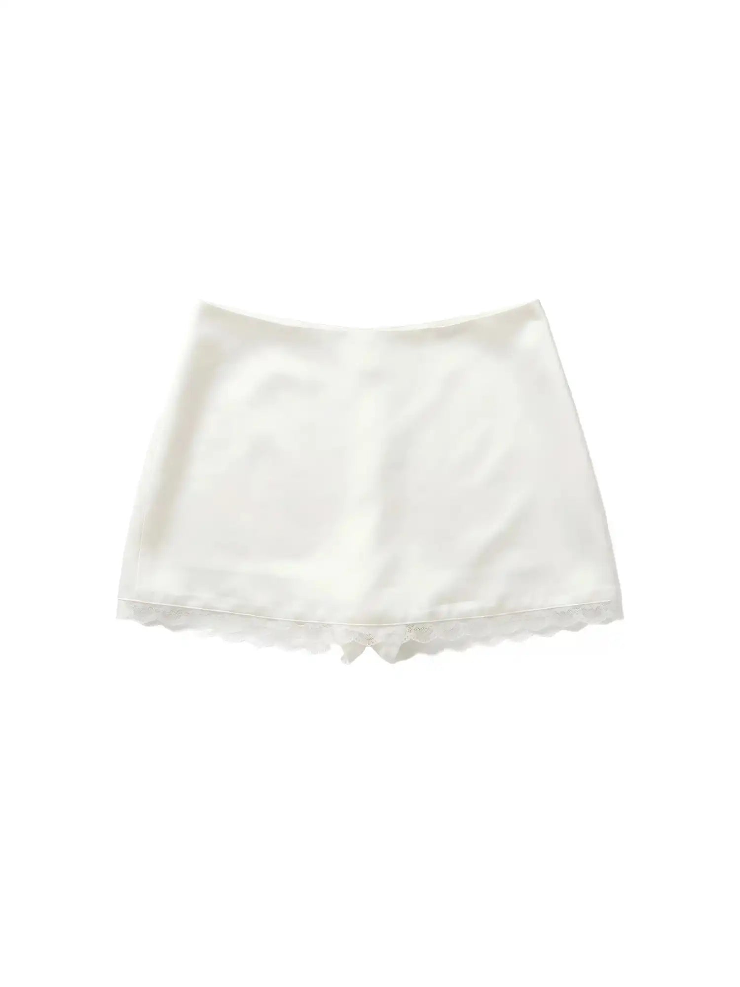 Muse Naps Lace Hem White Satin Mini A-Line Skirt | Canton Collective