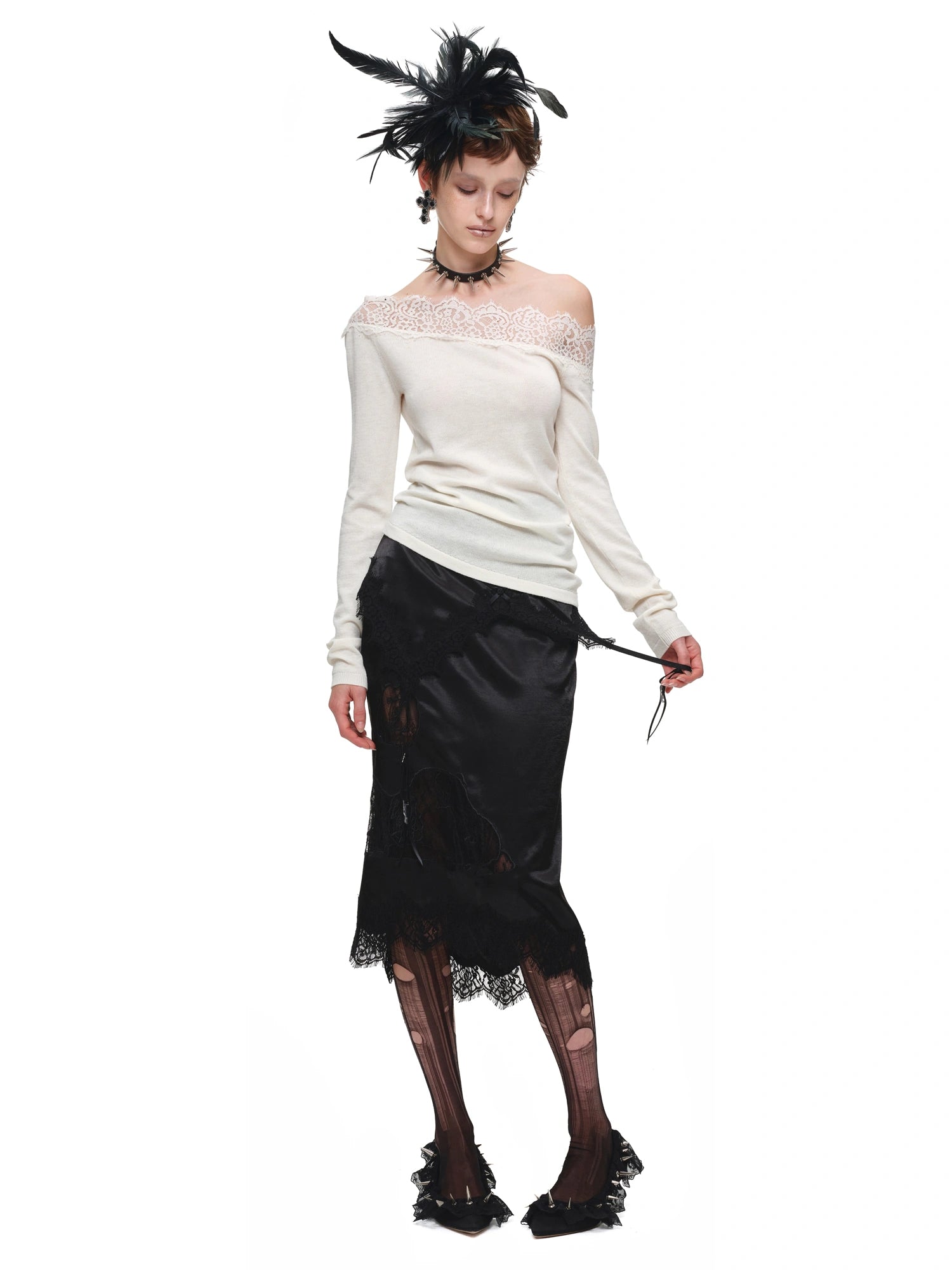 1Jinn Studio Lace Off-Shoulder Cashmere Blend Top | Canton Collective