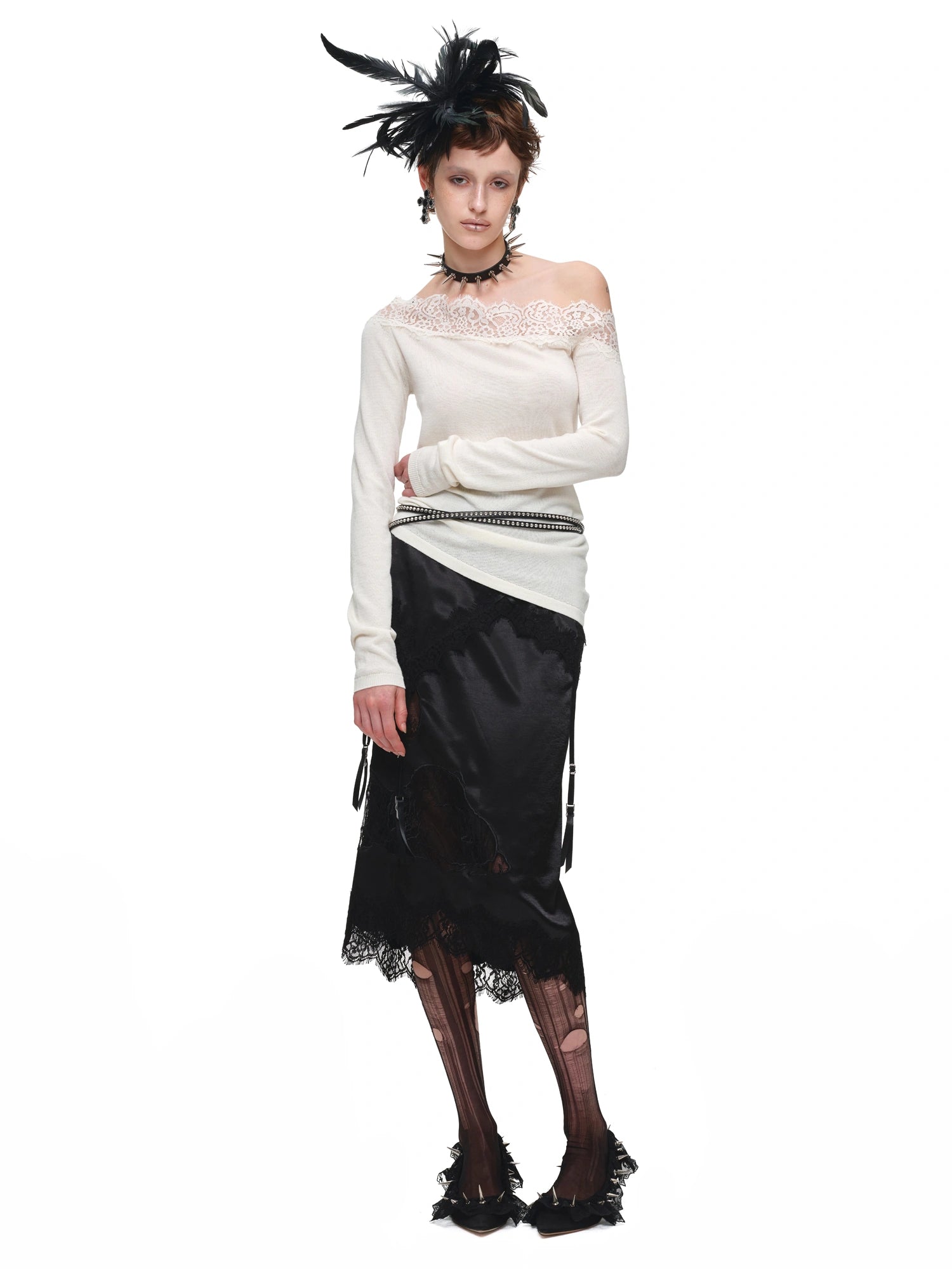 1Jinn Studio Lace Off-Shoulder Cashmere Blend Top | Canton Collective