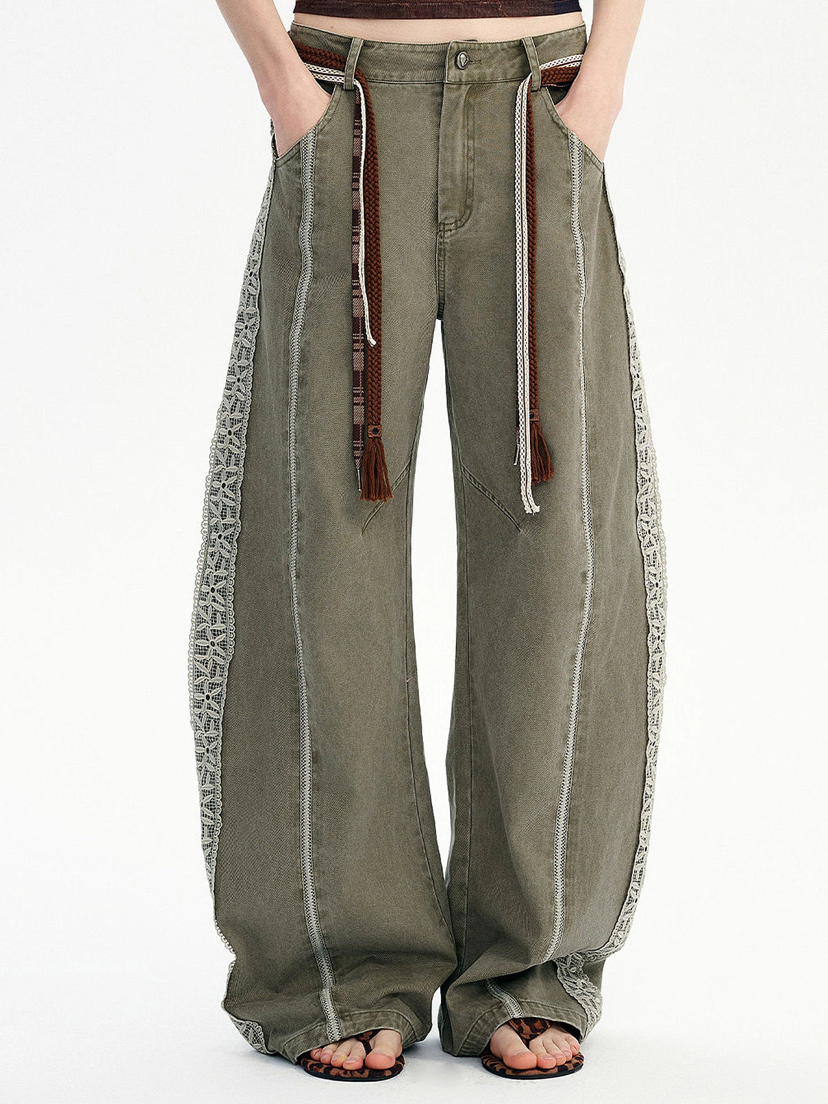Outtheblue Lace Side Panel Washed Wide Leg Pants | Canton Collective