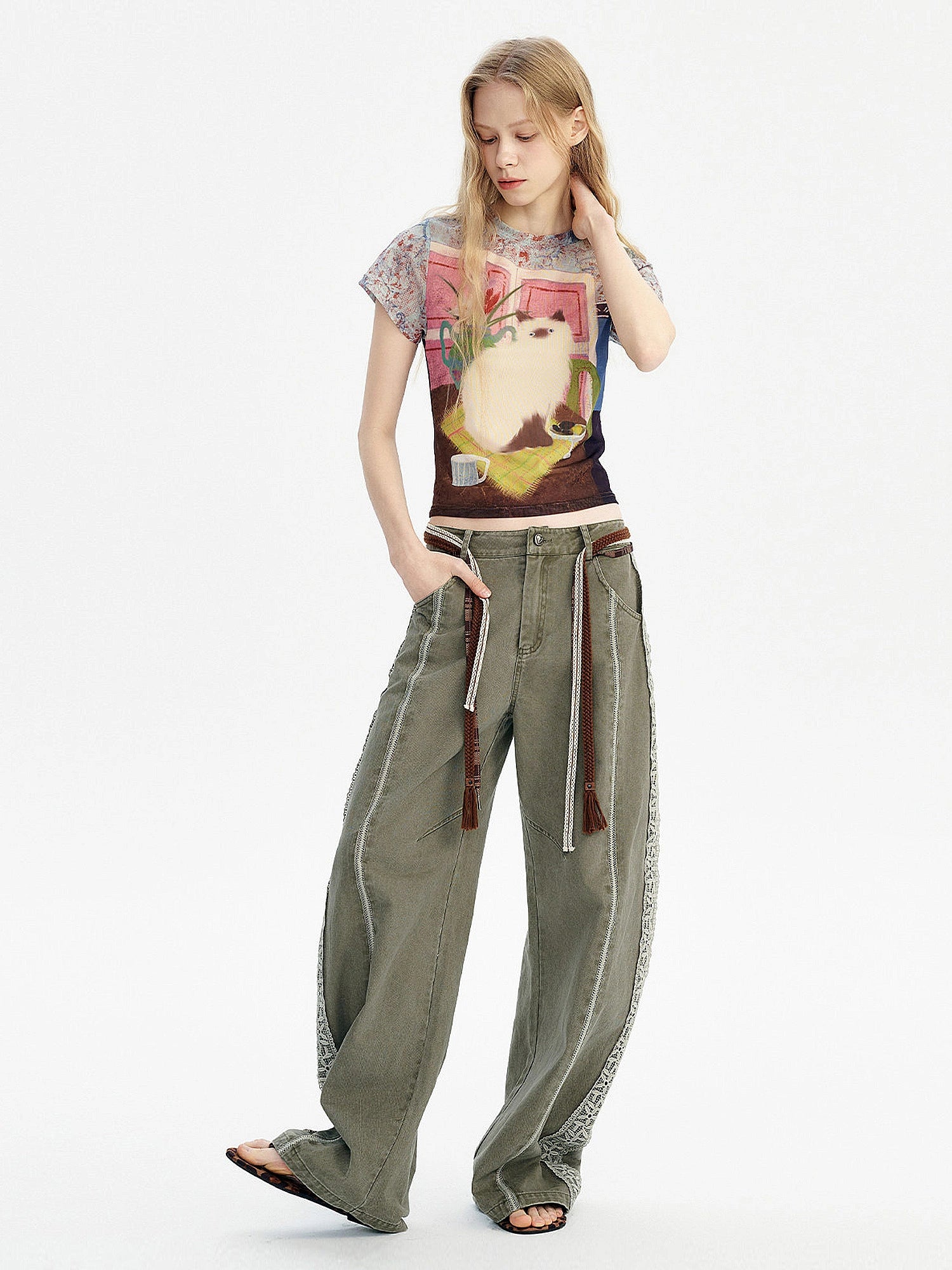 Outtheblue Lace Side Panel Washed Wide Leg Pants | Canton Collective