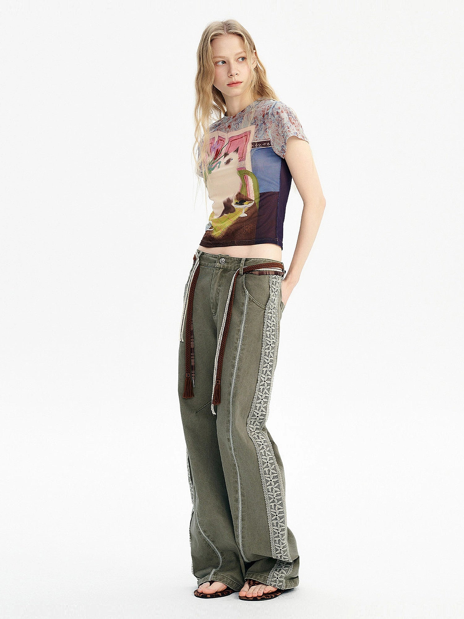 Outtheblue Lace Side Panel Washed Wide Leg Pants | Canton Collective