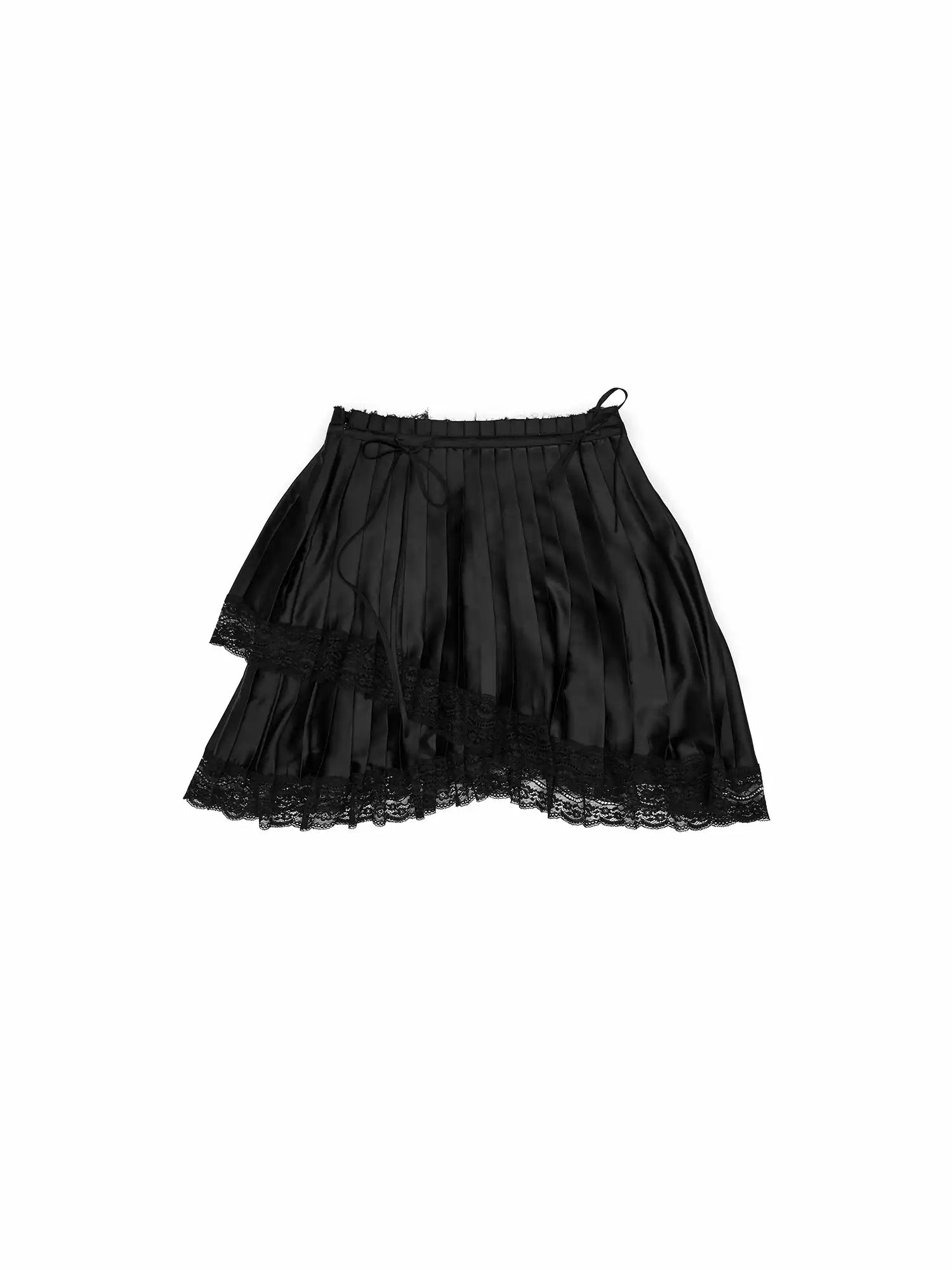 1Jinn Studio Lace Trim Asymmetric Hem Bow Waist Pleated Skirt | Canton Collective
