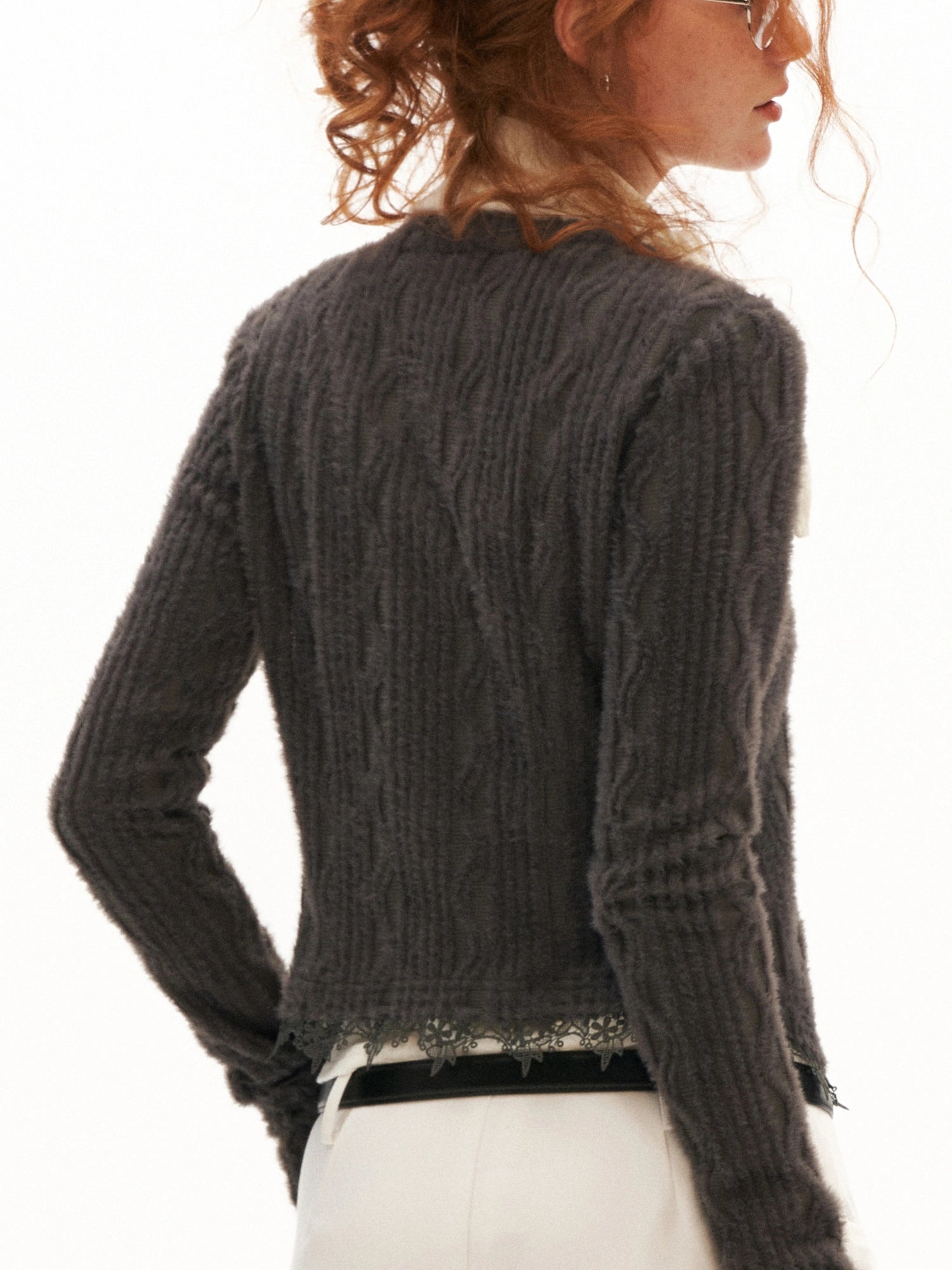 MAMC Lace Trim Button Up Cable Knit Cardigan | Canton Collective