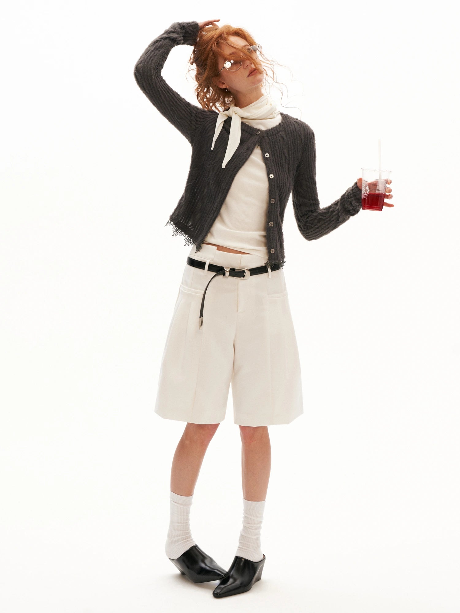 MAMC Lace Trim Button Up Cable Knit Cardigan | Canton Collective