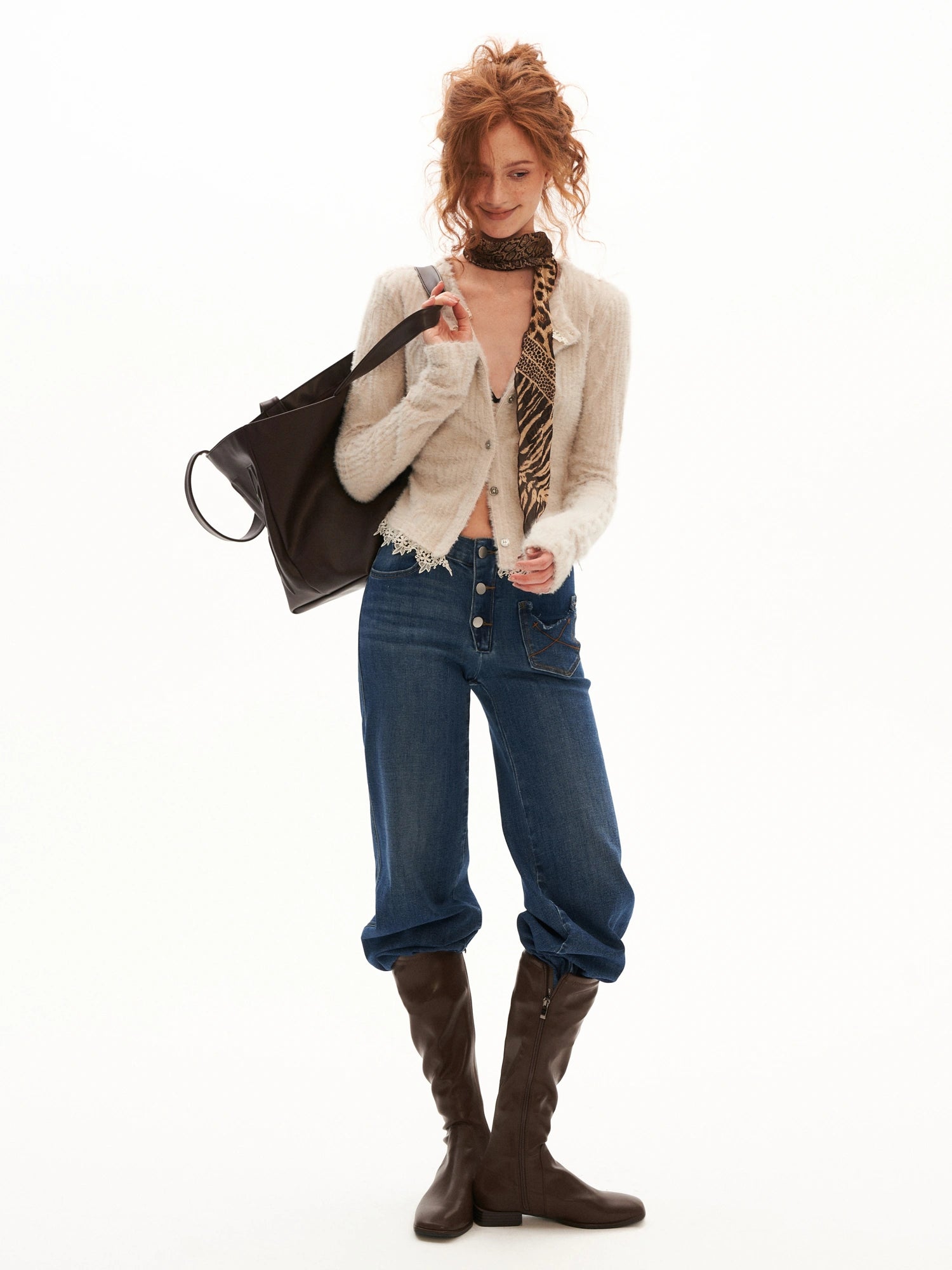 MAMC Lace Trim Button Up Cable Knit Cardigan | Canton Collective