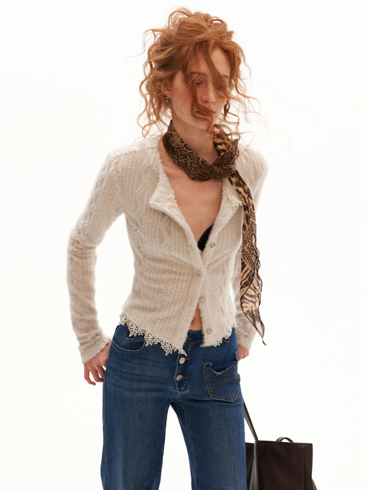 MAMC Lace Trim Button Up Cable Knit Cardigan | Canton Collective