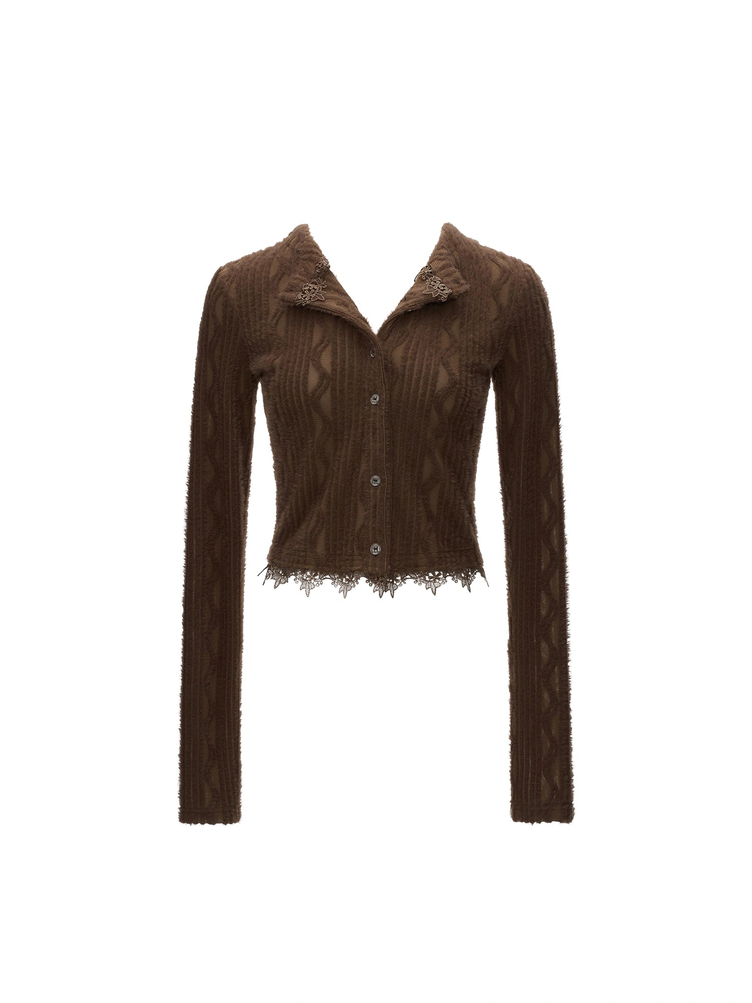MAMC Lace Trim Button Up Cable Knit Cardigan | Canton Collective