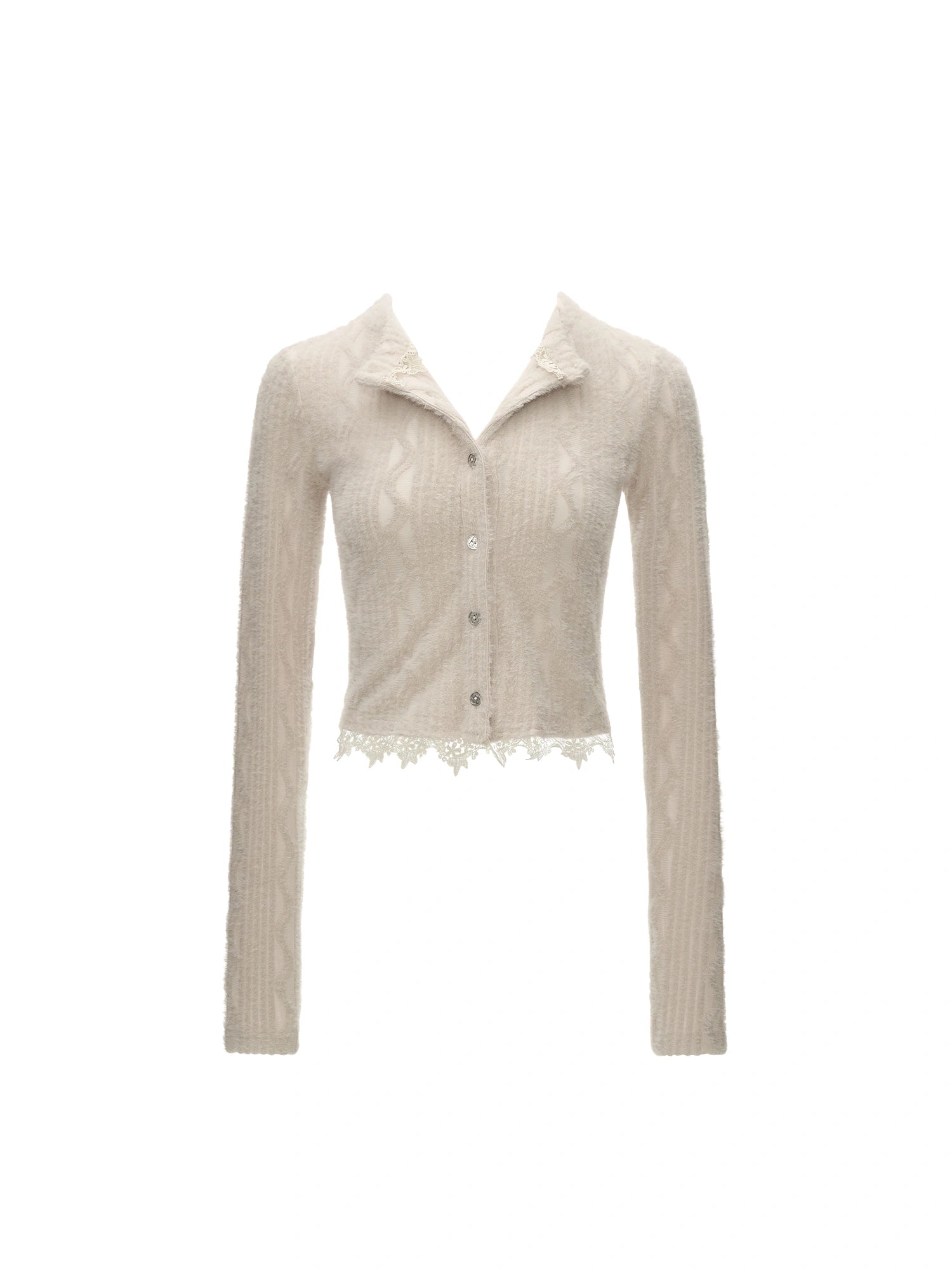 MAMC Lace Trim Button Up Cable Knit Cardigan | Canton Collective