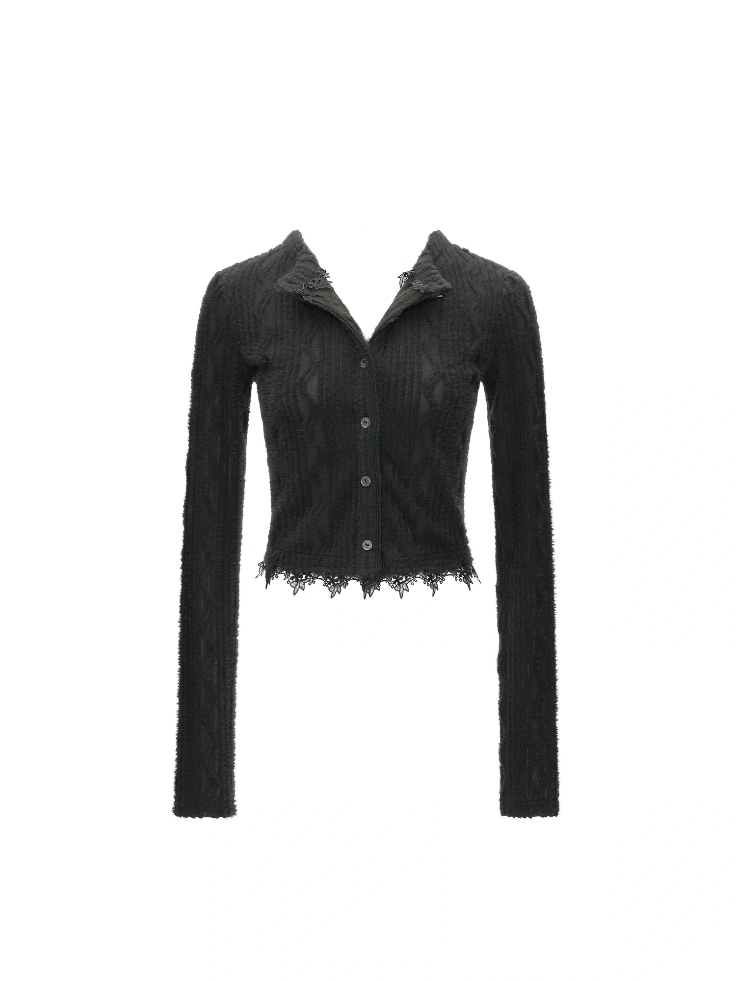 MAMC Lace Trim Button Up Cable Knit Cardigan | Canton Collective