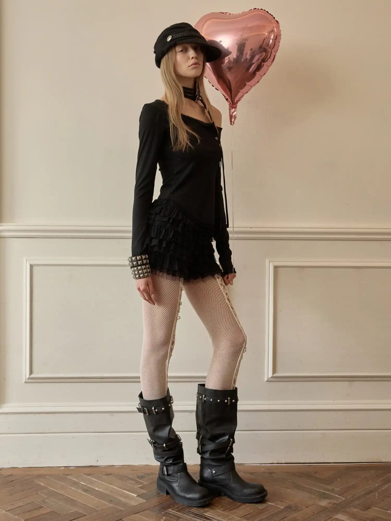 1Jinn Studio Lace Trim Diagonal Placket Henley Tee With One Shoulder | Canton Collective