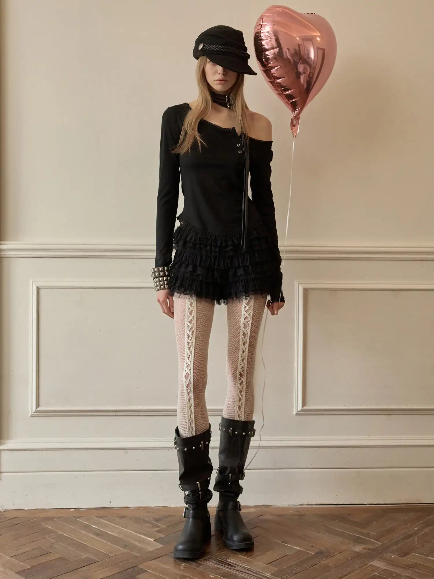 1Jinn Studio Lace Trim Diagonal Placket Henley Tee With One Shoulder | Canton Collective