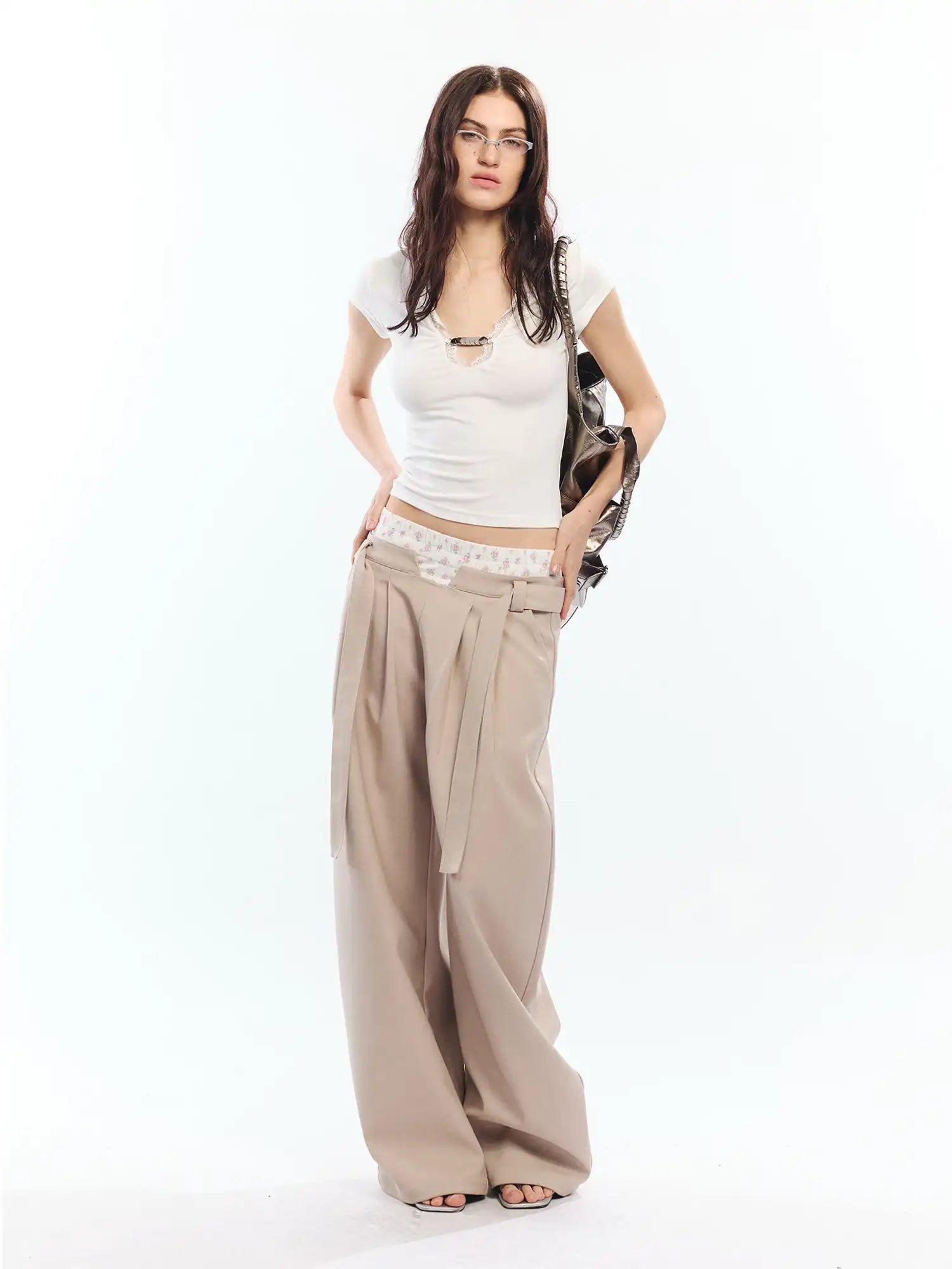 2th Desire Lace V Neck Cotton Modal Cropped Top | Canton Collective