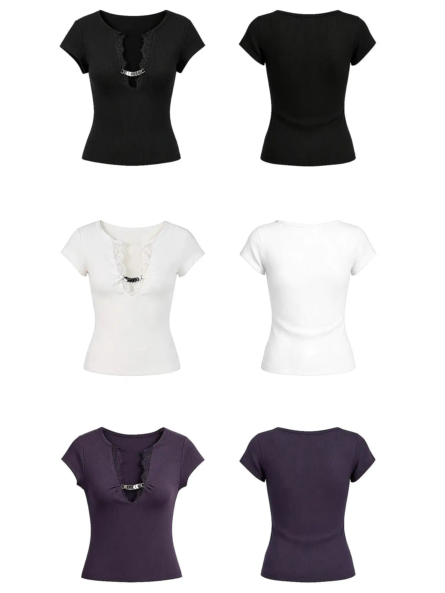 2th Desire Lace V Neck Cotton Modal Cropped Top | Canton Collective