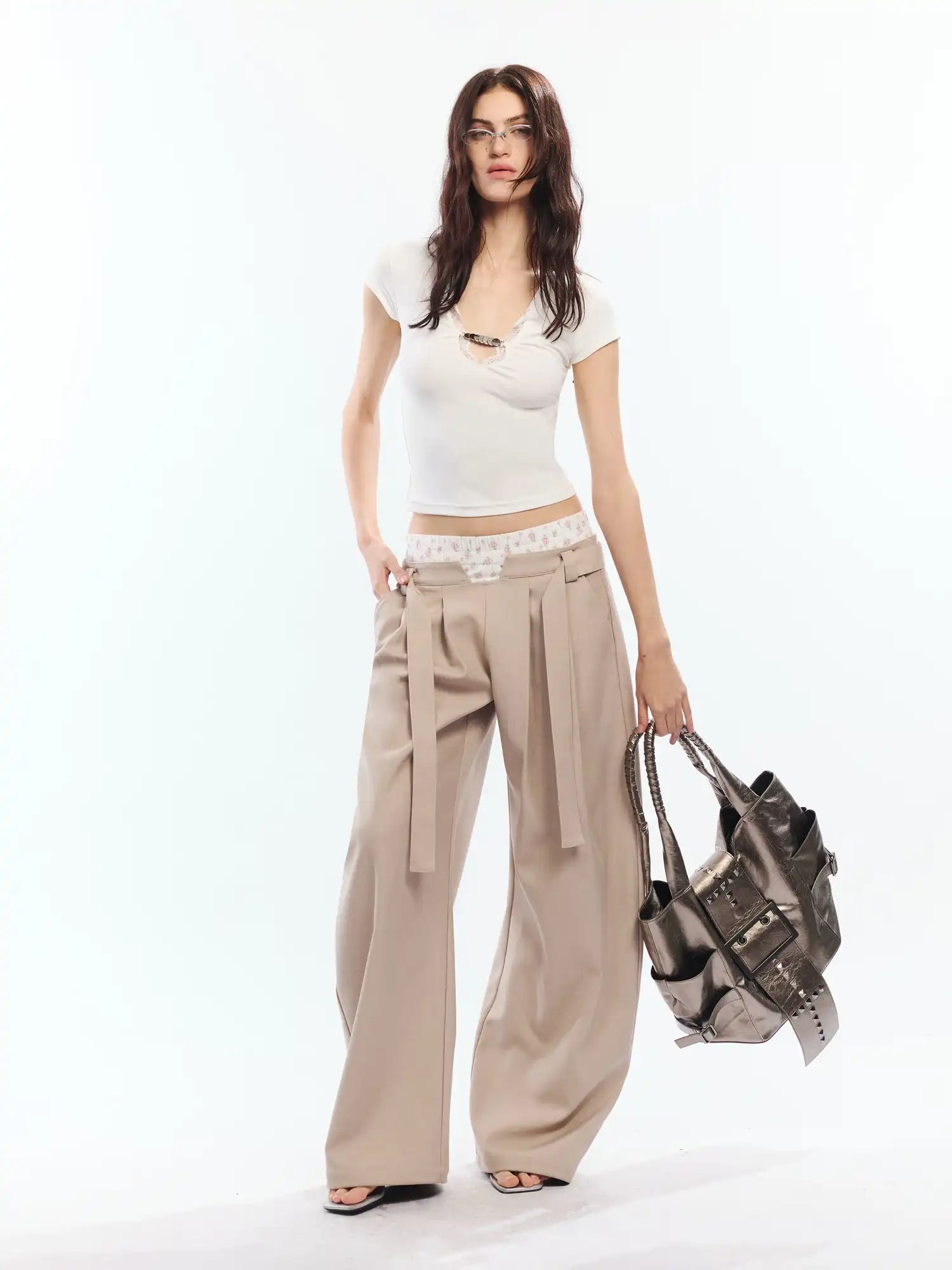 2th Desire Lace V Neck Cotton Modal Cropped Top | Canton Collective
