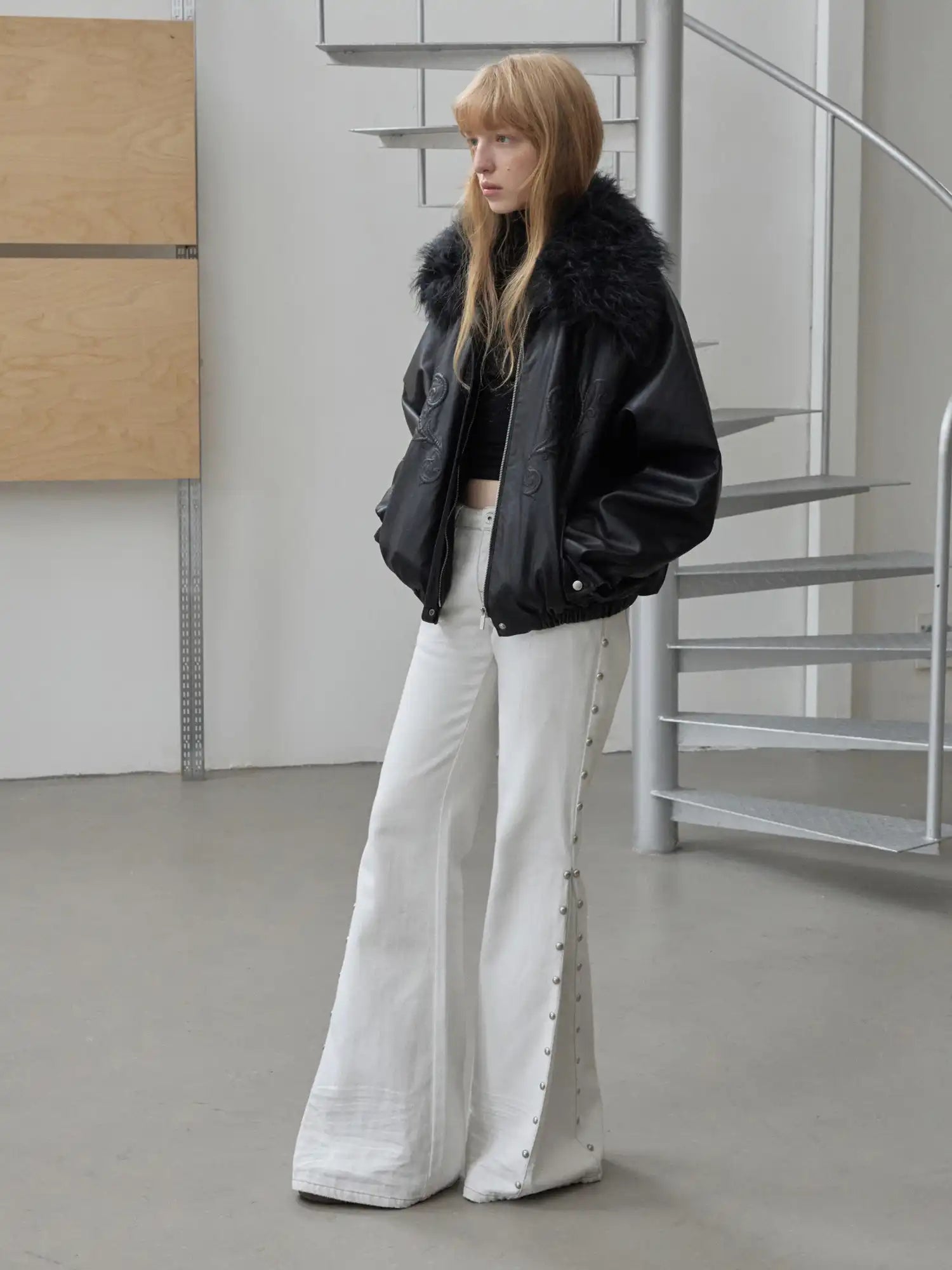 1Jinn Studio Large Fur Collar Embossed Jacket | Canton Collective