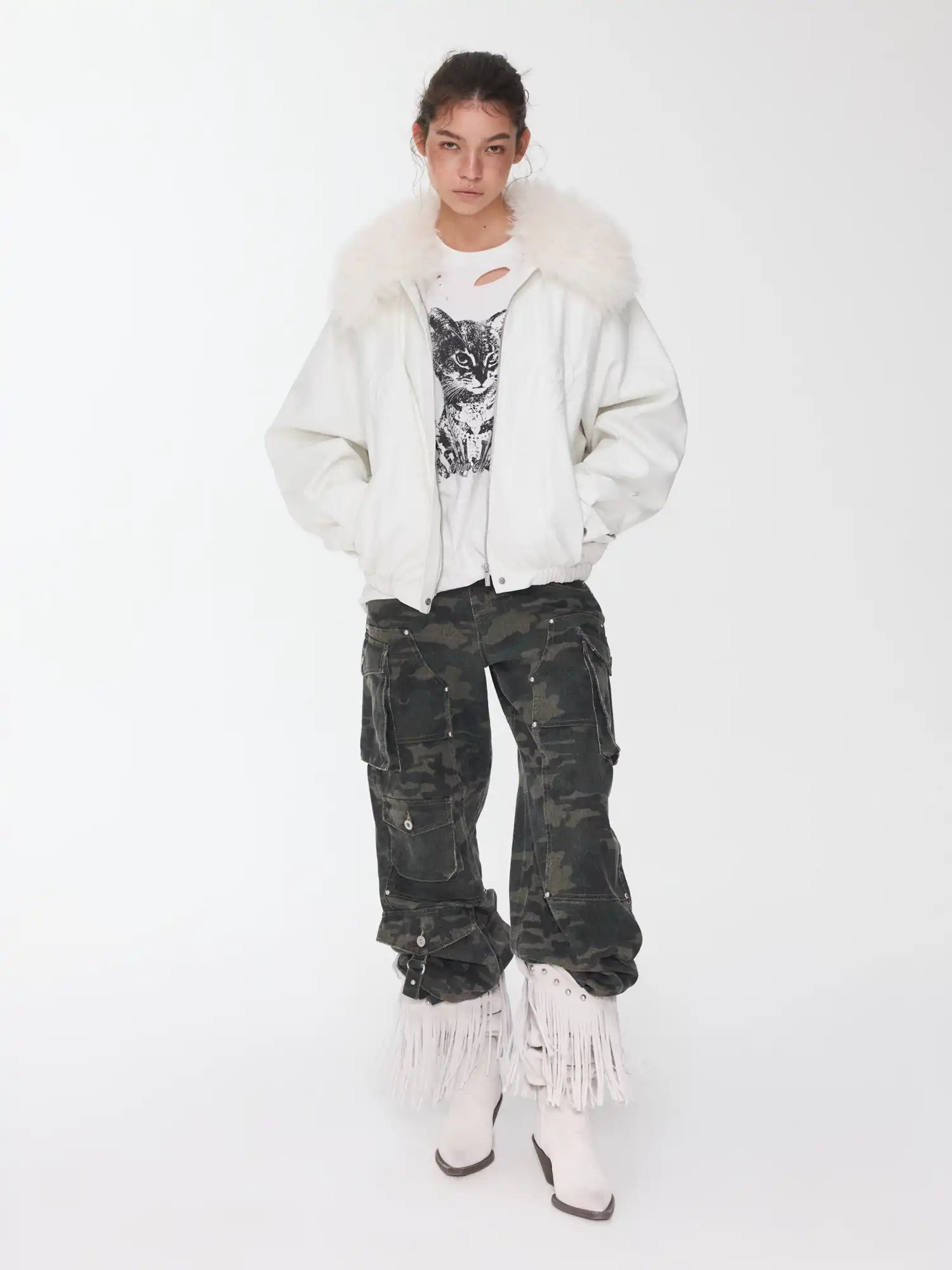 1Jinn Studio Large Fur Collar Embossed Jacket | Canton Collective