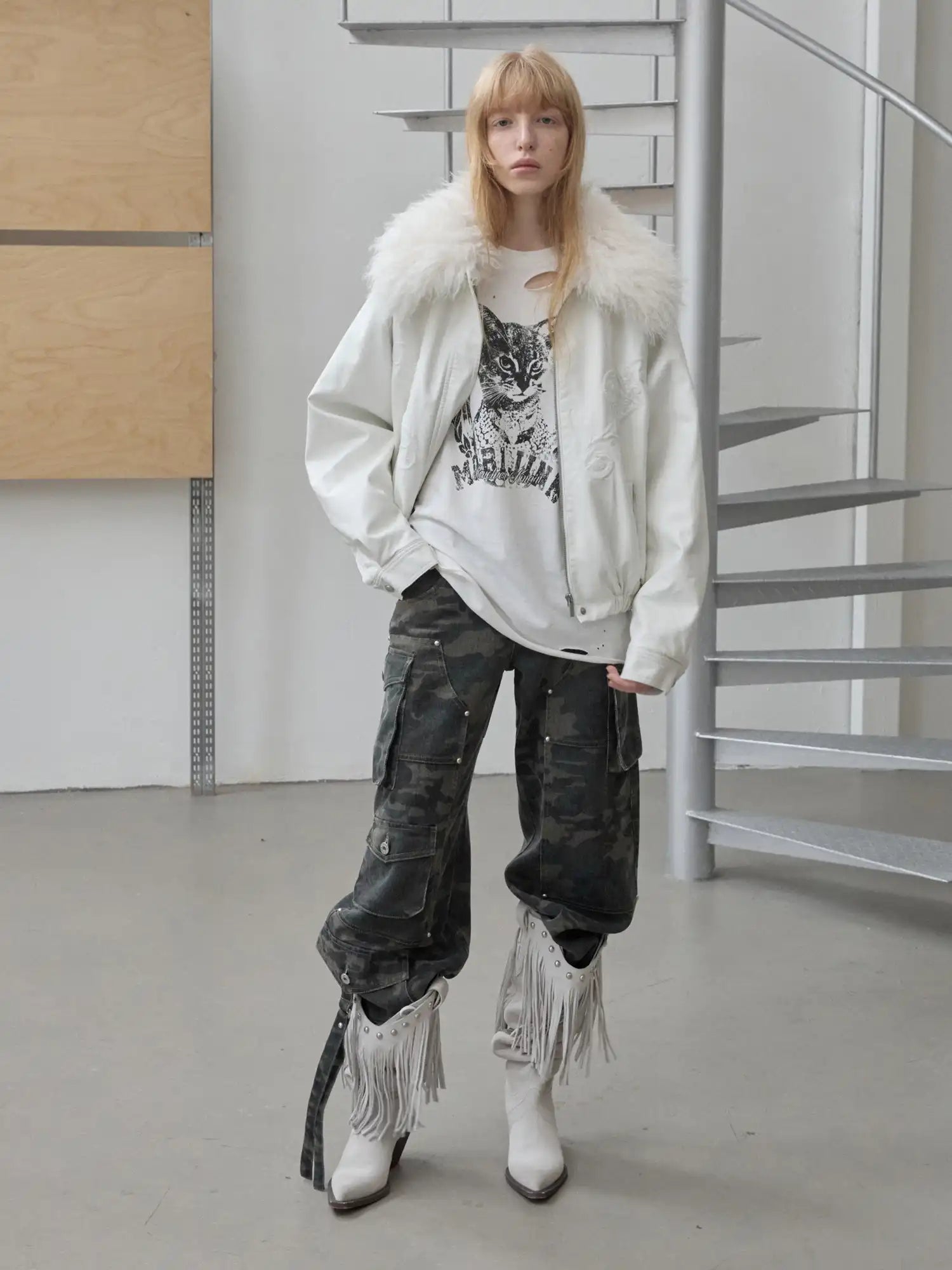 1Jinn Studio Large Fur Collar Embossed Jacket | Canton Collective