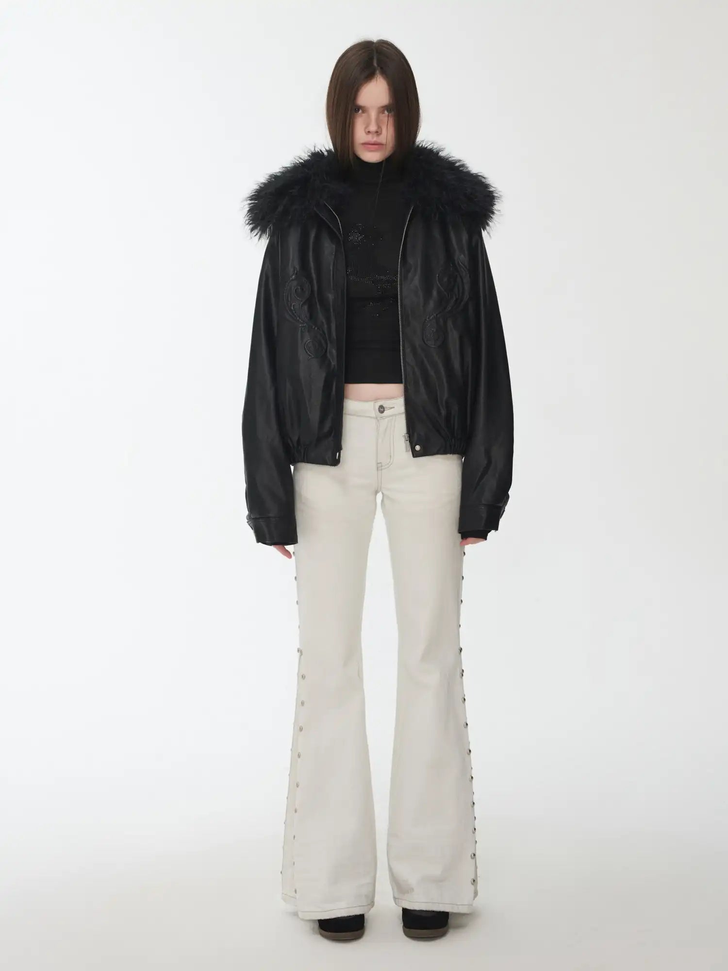 1Jinn Studio Large Fur Collar Embossed Jacket | Canton Collective