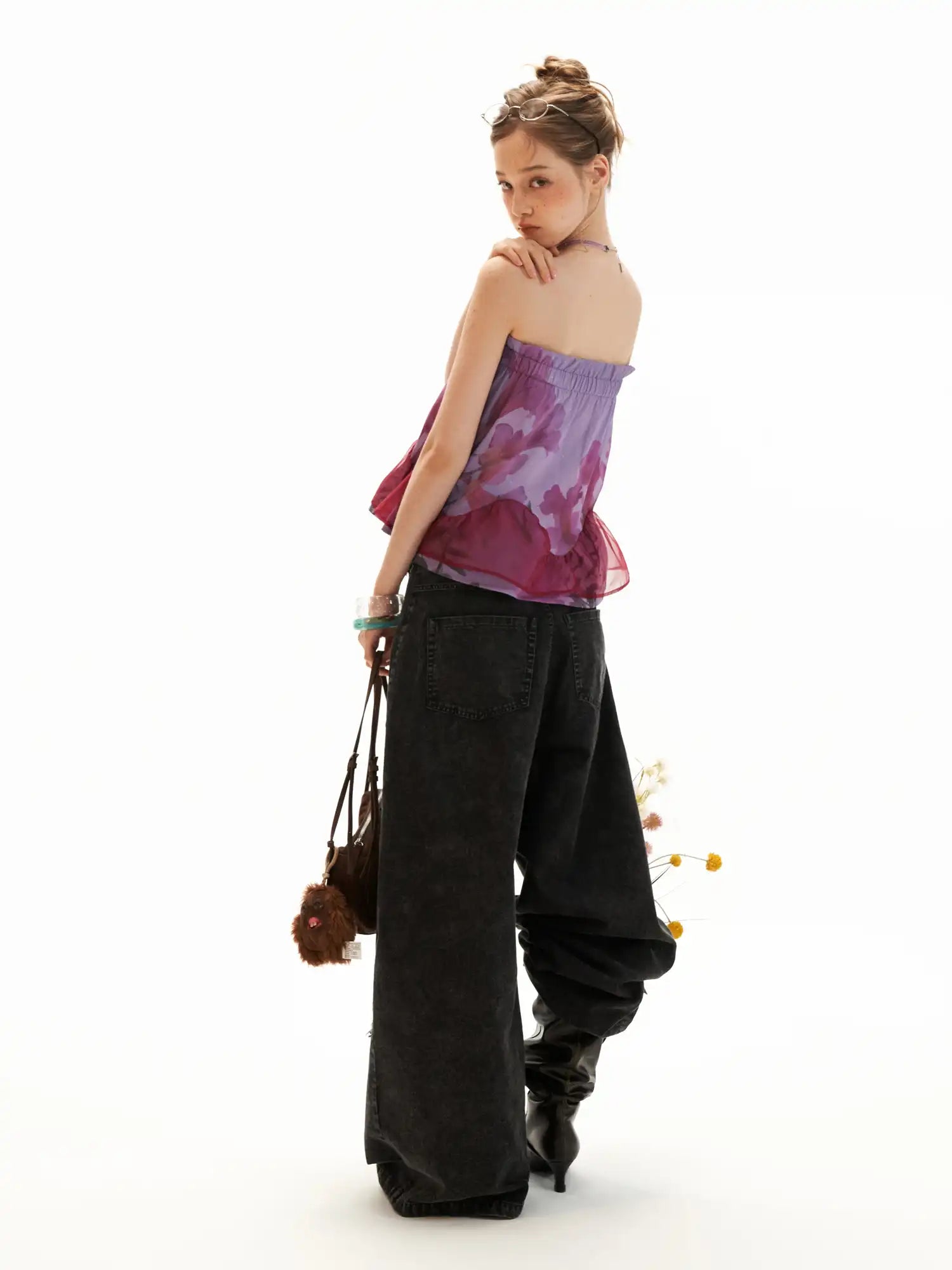 MAMC Lavender Floral Strapless Ruched Bandeau Top | Canton Collective