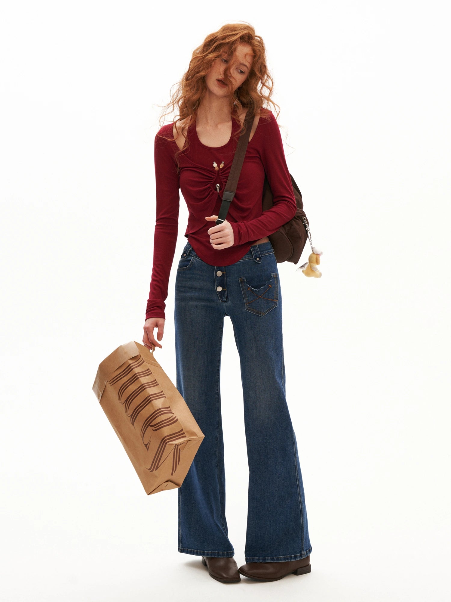 MAMC Layered Halter Ruched Long Sleeve Top | Canton Collective