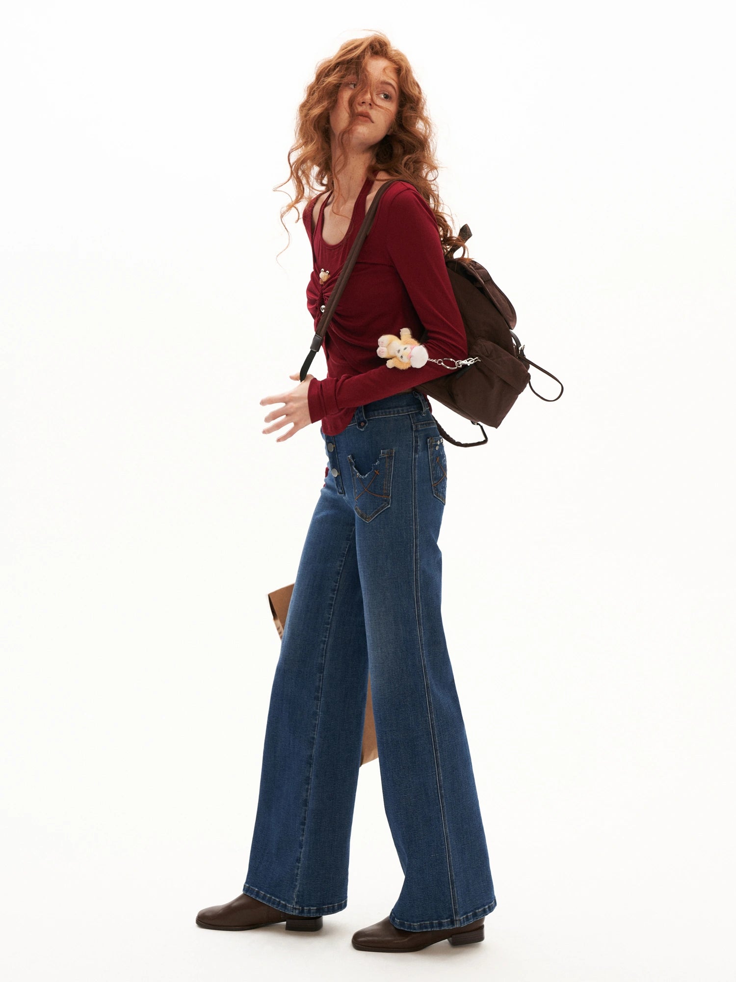 MAMC Layered Halter Ruched Long Sleeve Top | Canton Collective