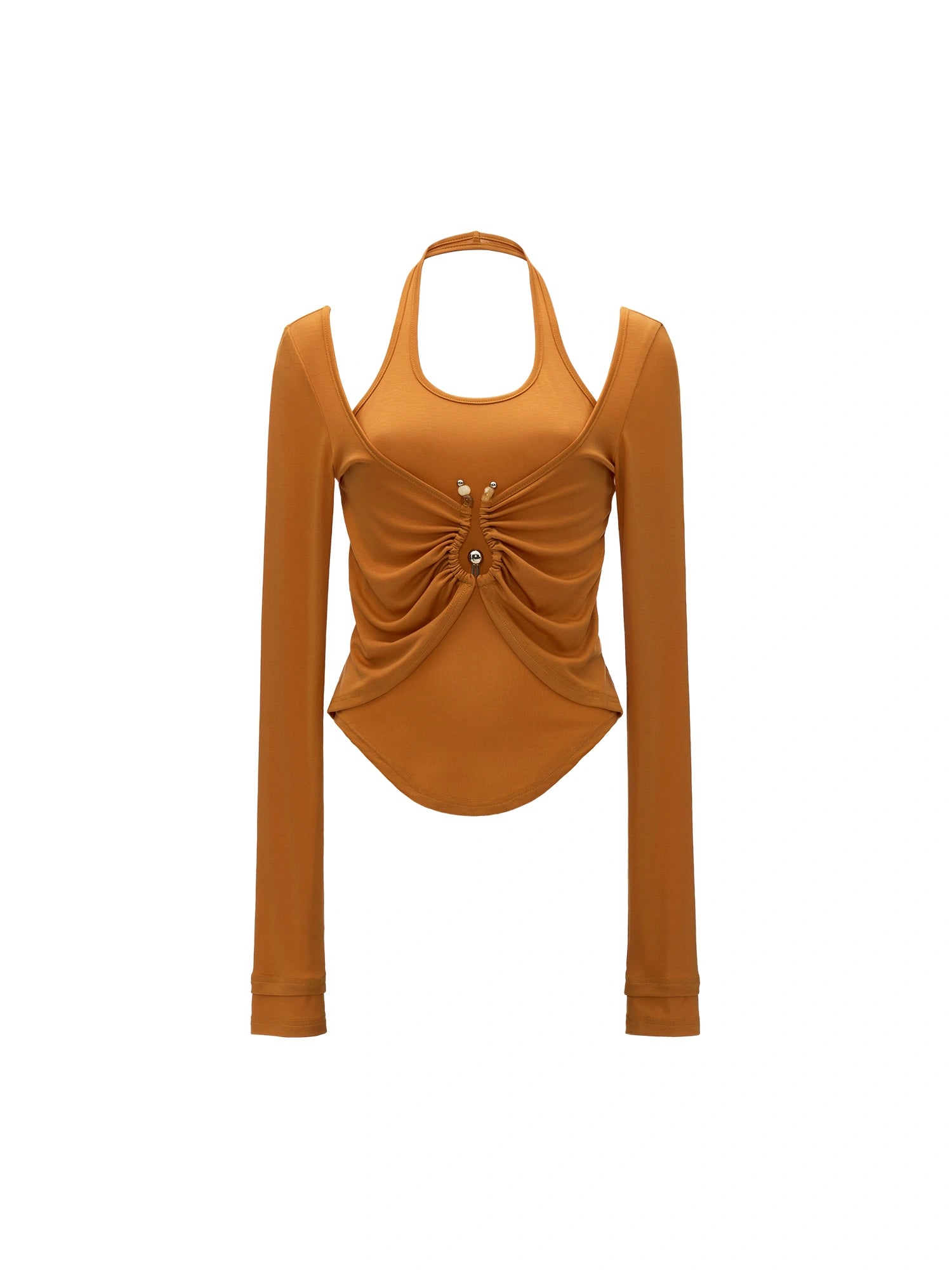 MAMC Layered Halter Ruched Long Sleeve Top | Canton Collective