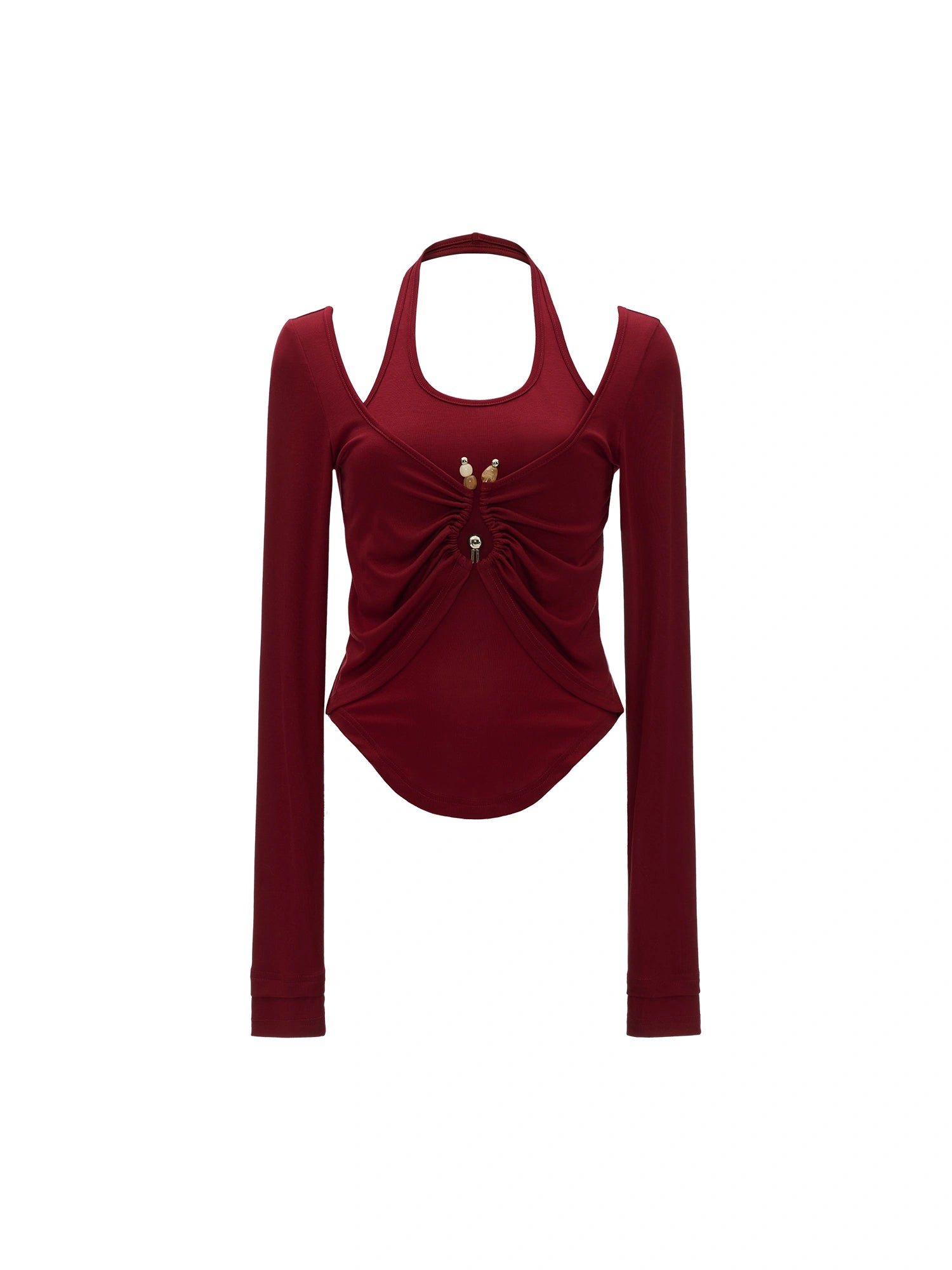 MAMC Layered Halter Ruched Long Sleeve Top | Canton Collective