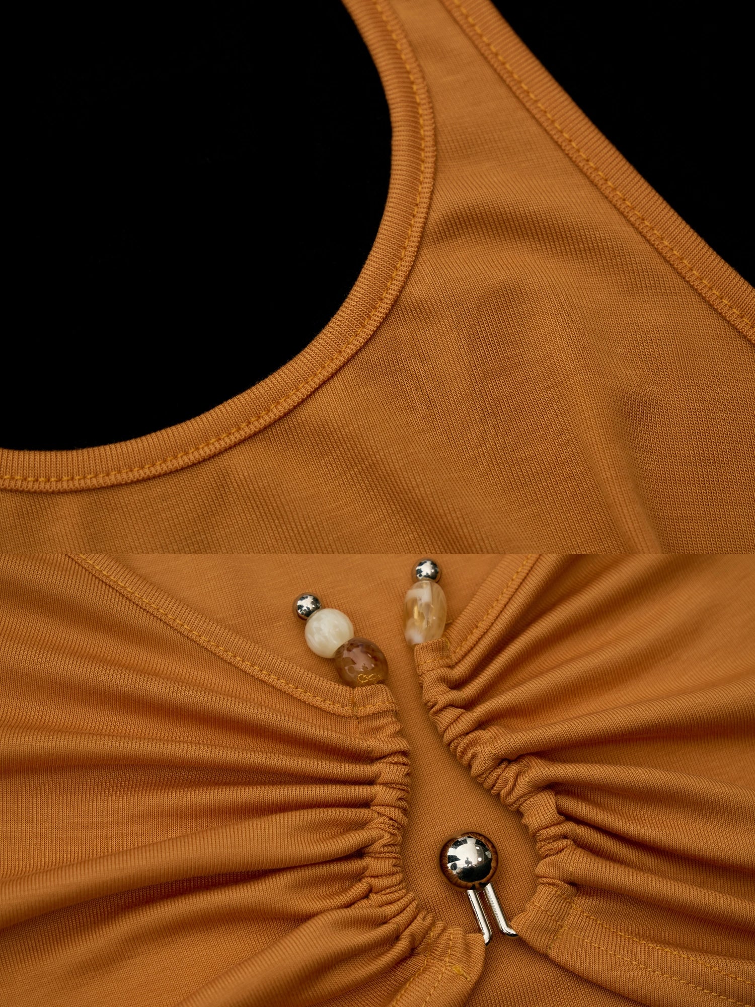 MAMC Layered Halter Ruched Long Sleeve Top | Canton Collective