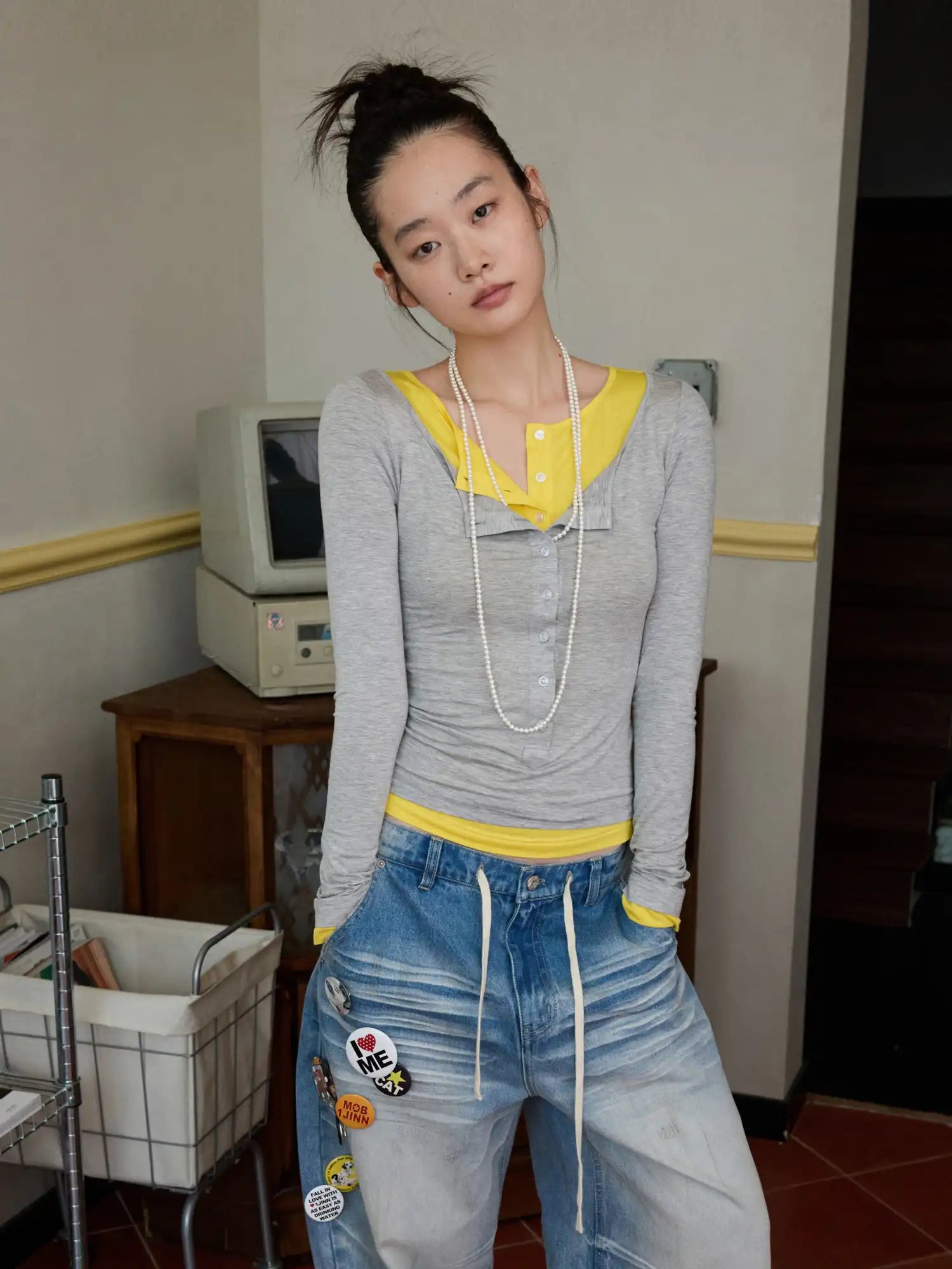 1Jinn Studio Layered Look Henley Top | Canton Collective