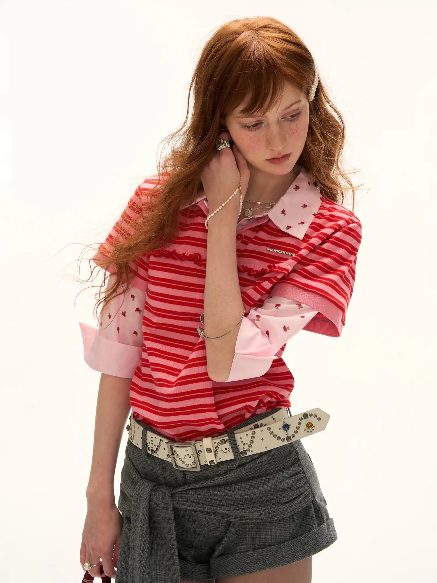 MAMC Layered Striped Cotton Polo Collar Top | Canton Collective