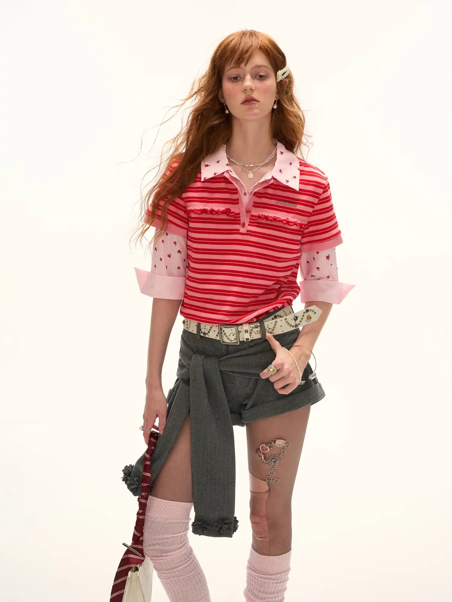 MAMC Layered Striped Cotton Polo Collar Top | Canton Collective