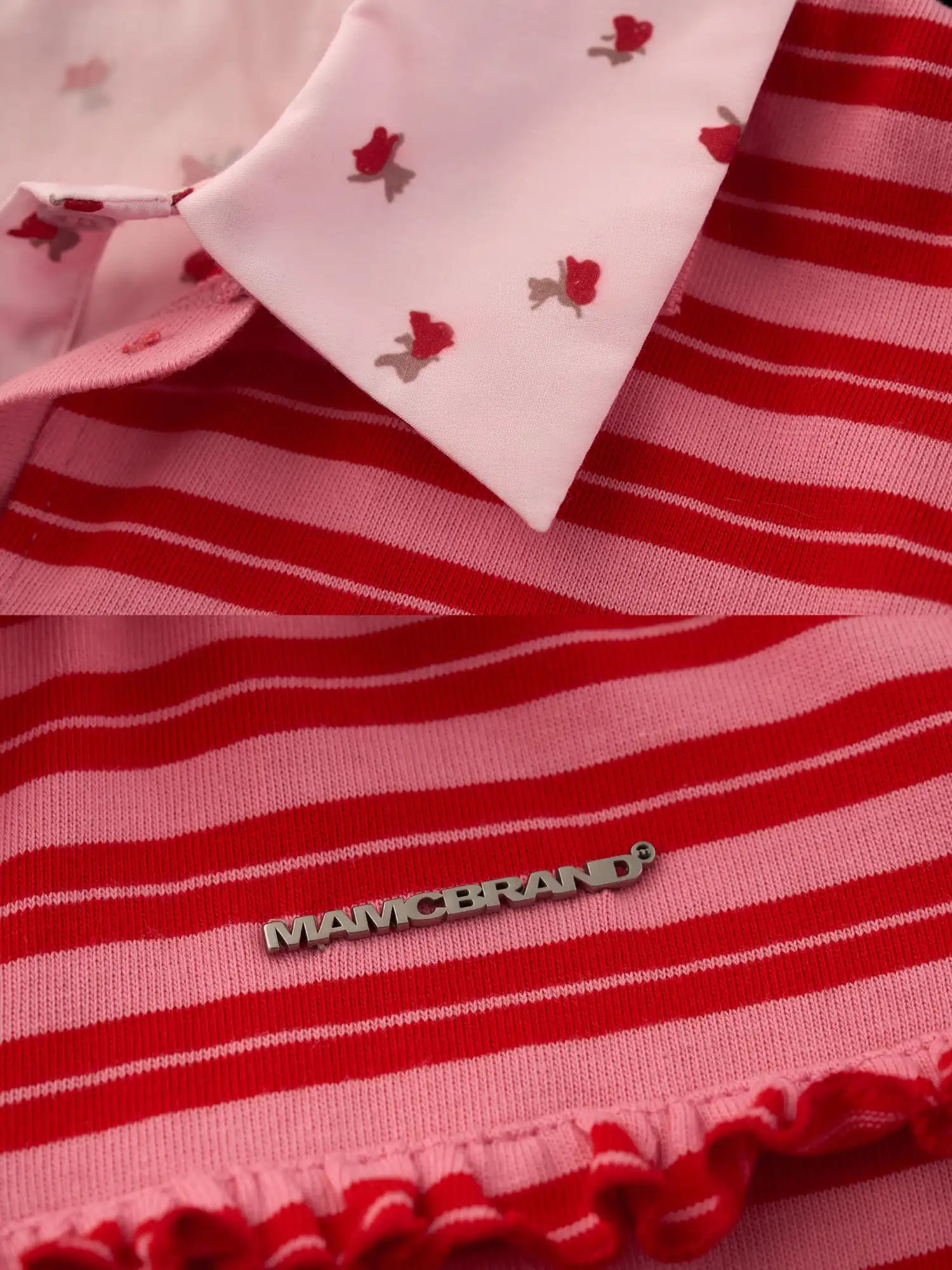 MAMC Layered Striped Cotton Polo Collar Top | Canton Collective