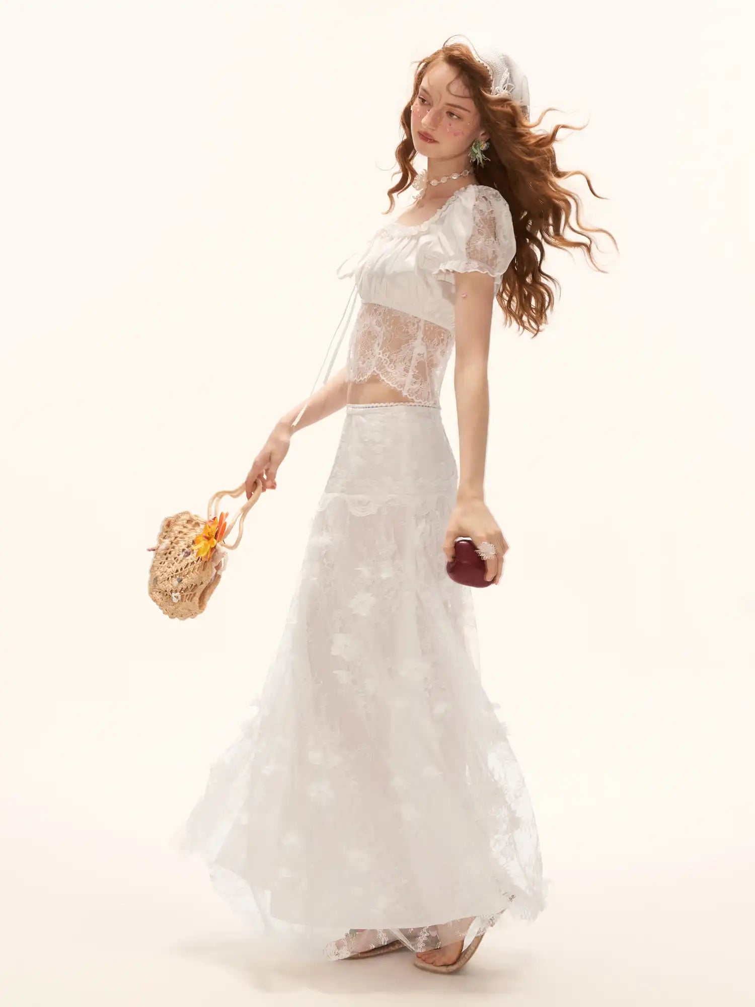 MAMC Layered Tulle Sheer Floral Maxi Skirt | Canton Collective