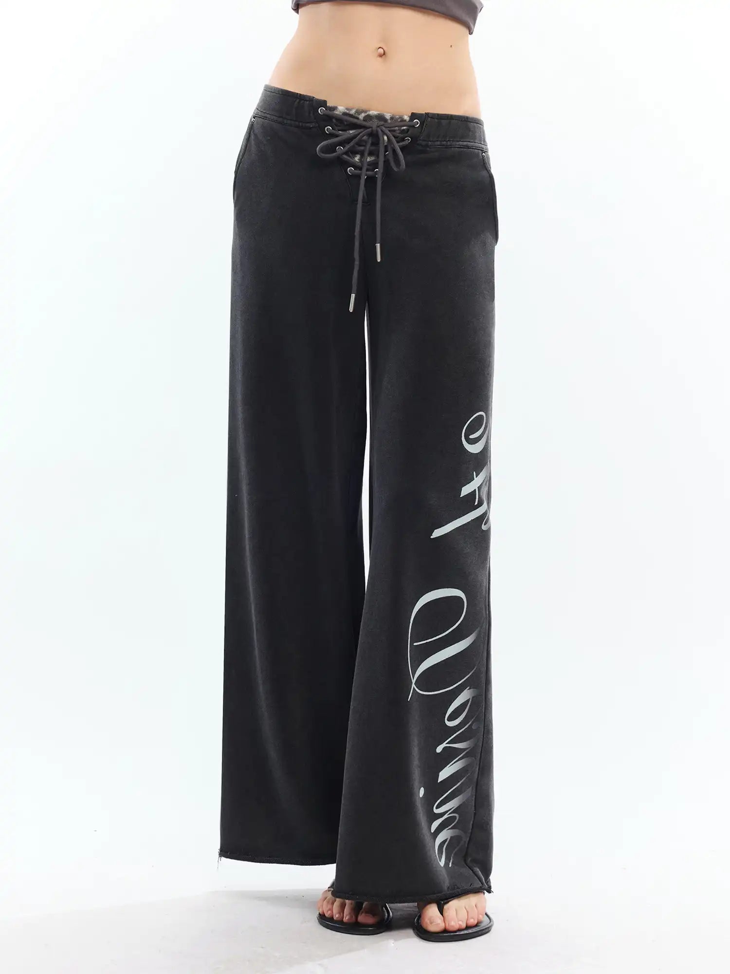 2th Desire Leopard Lace Up Wide Leg Pants | Canton Collective