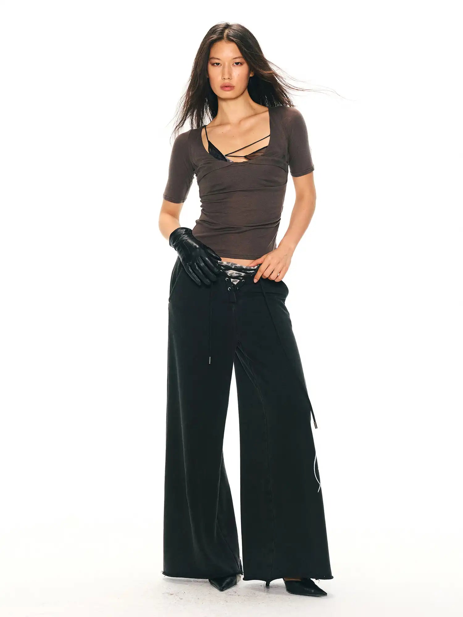 2th Desire Leopard Lace Up Wide Leg Pants | Canton Collective