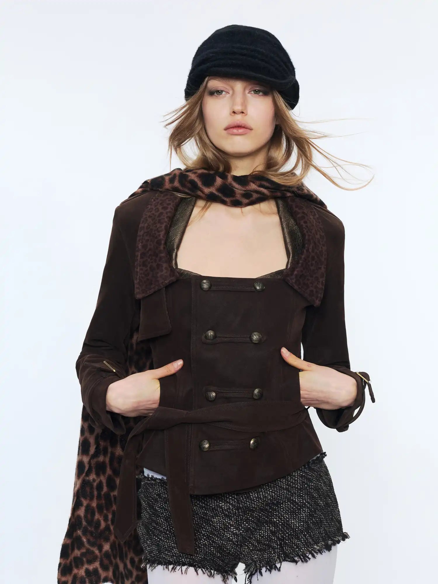 2th Desire Leopard Lapel Cropped Suede Blazer | Canton Collective