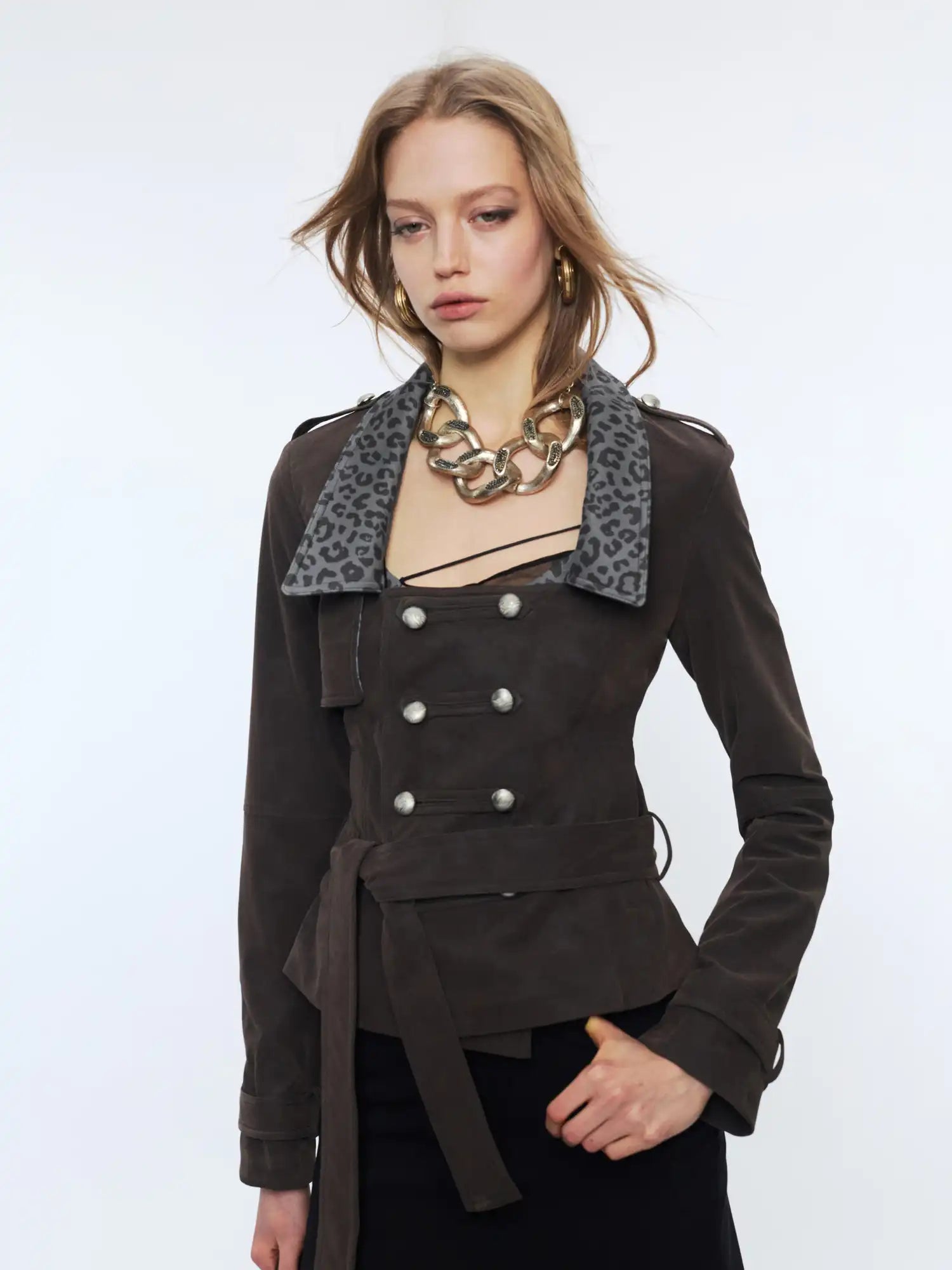 2th Desire Leopard Lapel Cropped Suede Blazer | Canton Collective
